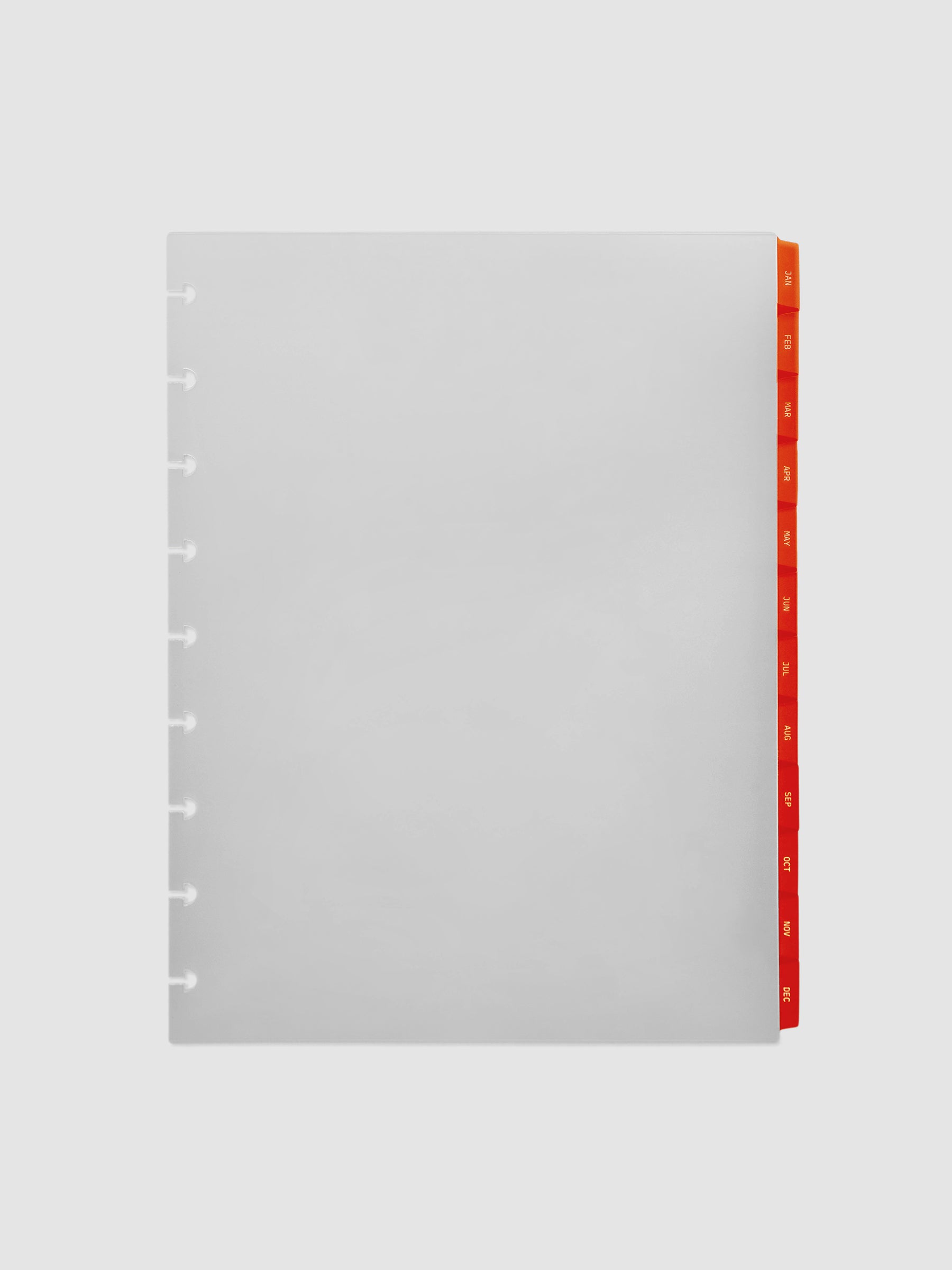 HP Classic 9-Disc Punch Ultra-Thin Monthly Dividers in deep orange, set of 12 dividers fanned to show all months