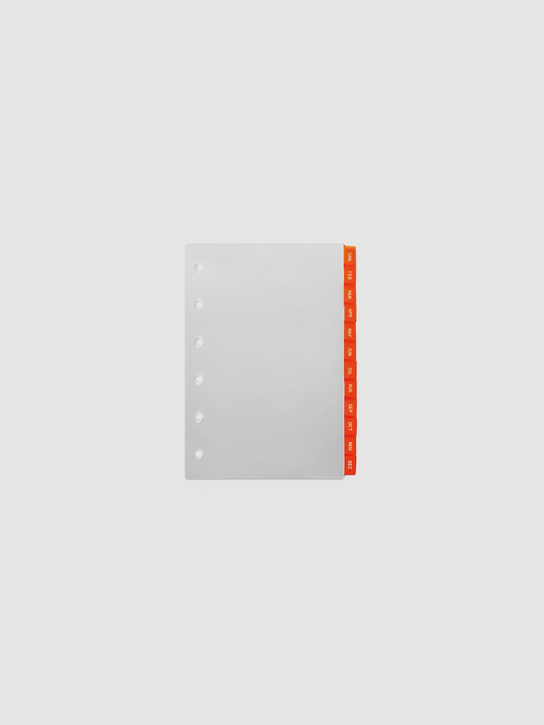 Pocket 6-Ring Punch Ultra-Thin Monthly Dividers in deep orange, set of 12 dividers fanned to show all months