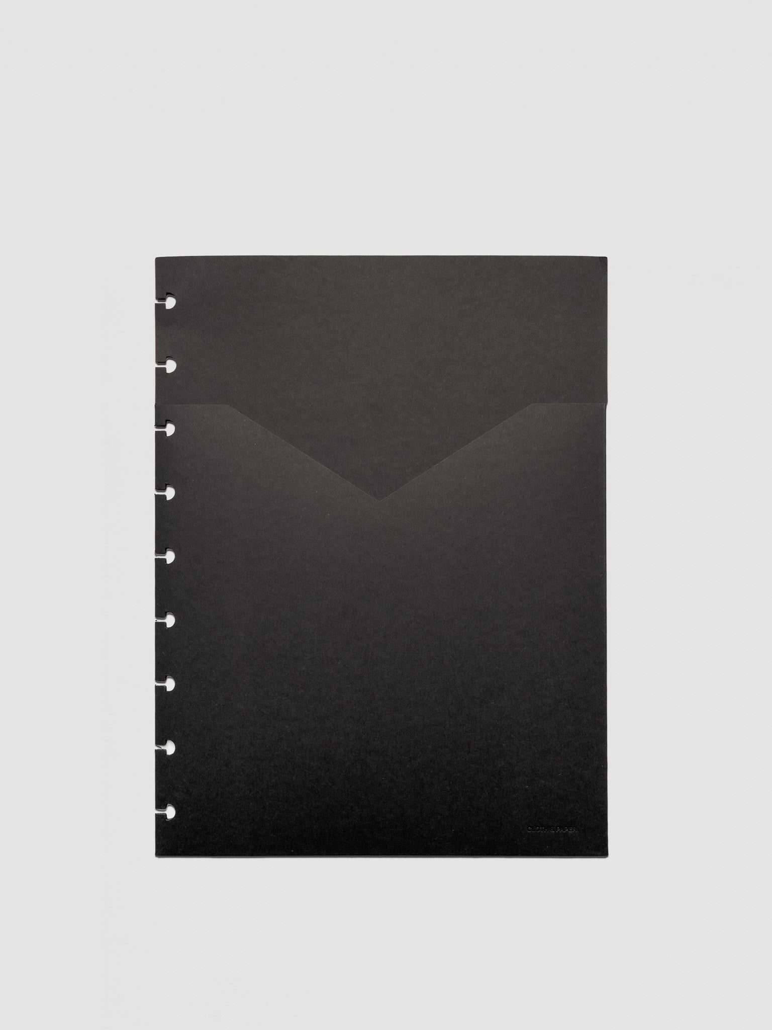 Black planner paper pocket folder shown in size HP Classic 9-Disc Punch