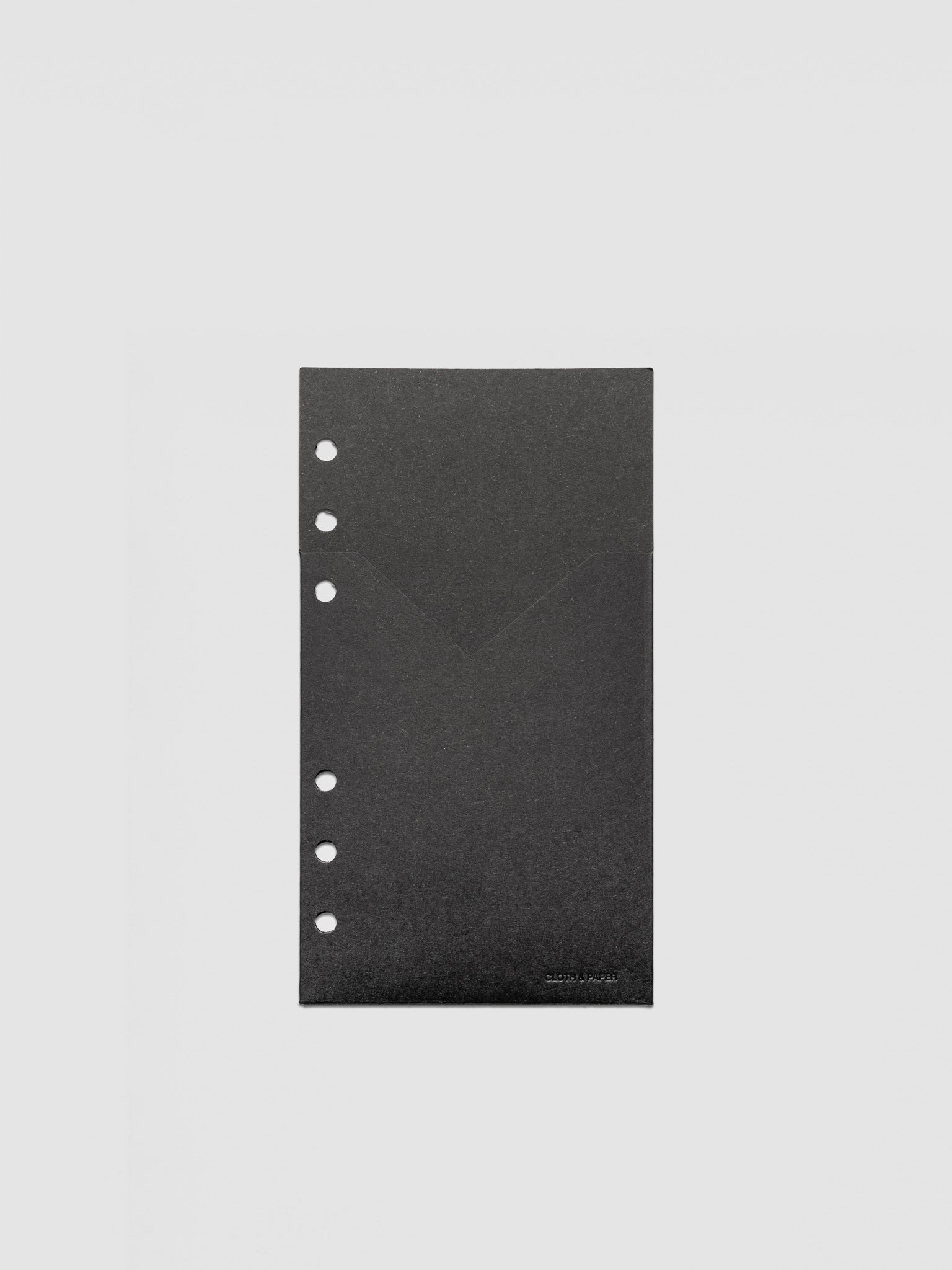 Black planner paper pocket folder shown in size Personal 6-Ring Punch