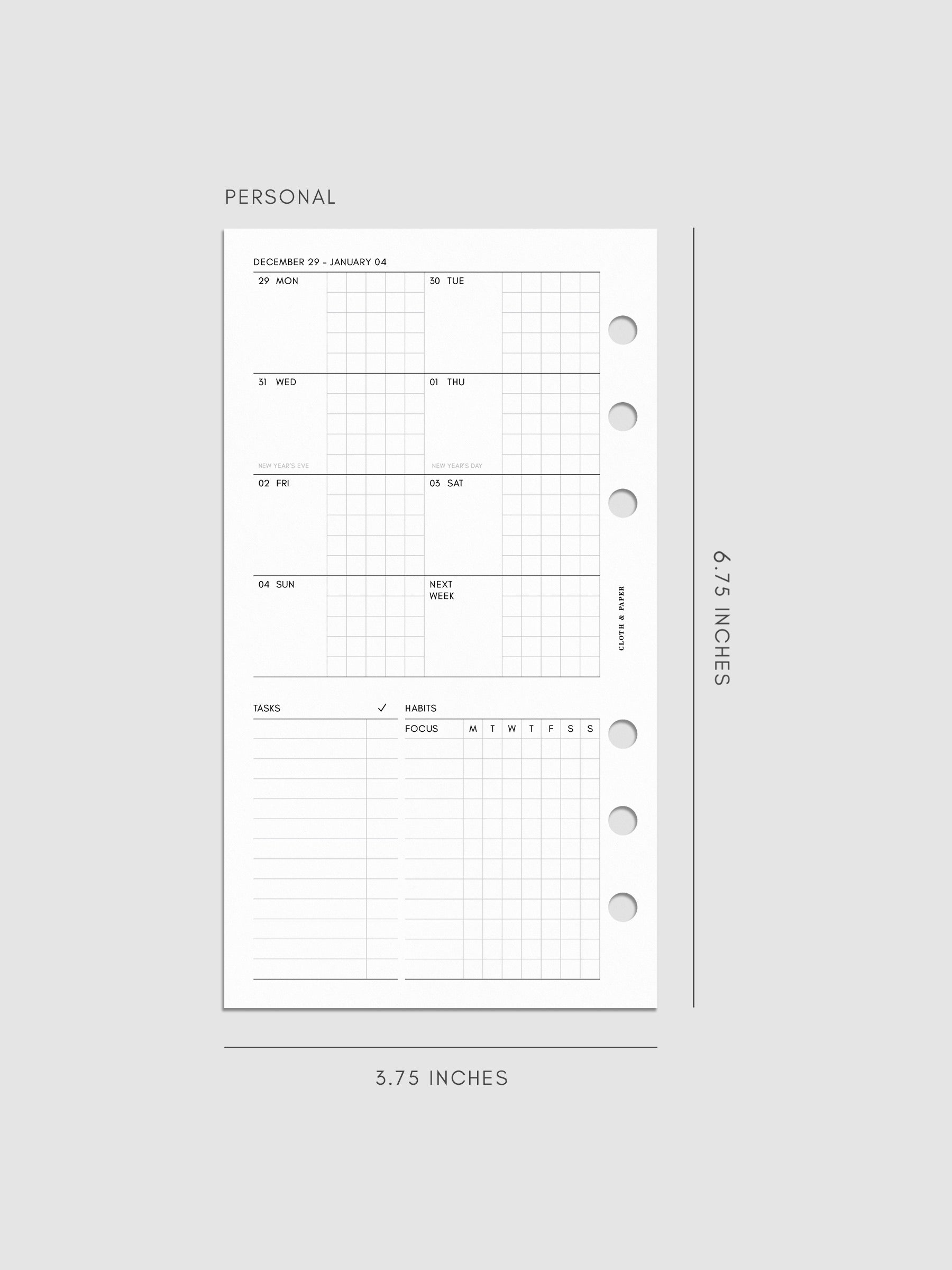 Digital mock-up of the weekly spread in Personal.