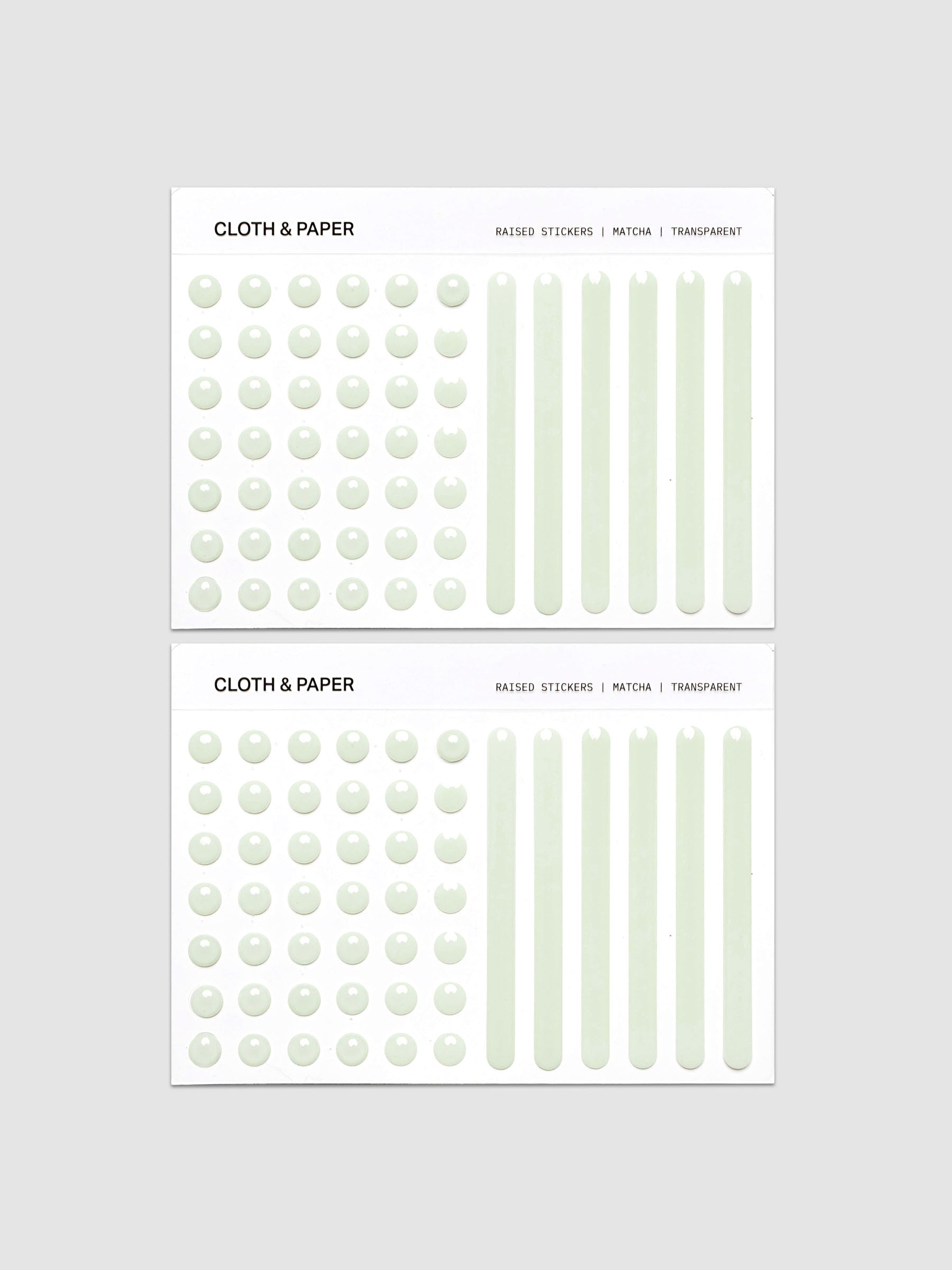 Four sheets from the Raised Sticker Set in the color Matcha (green).