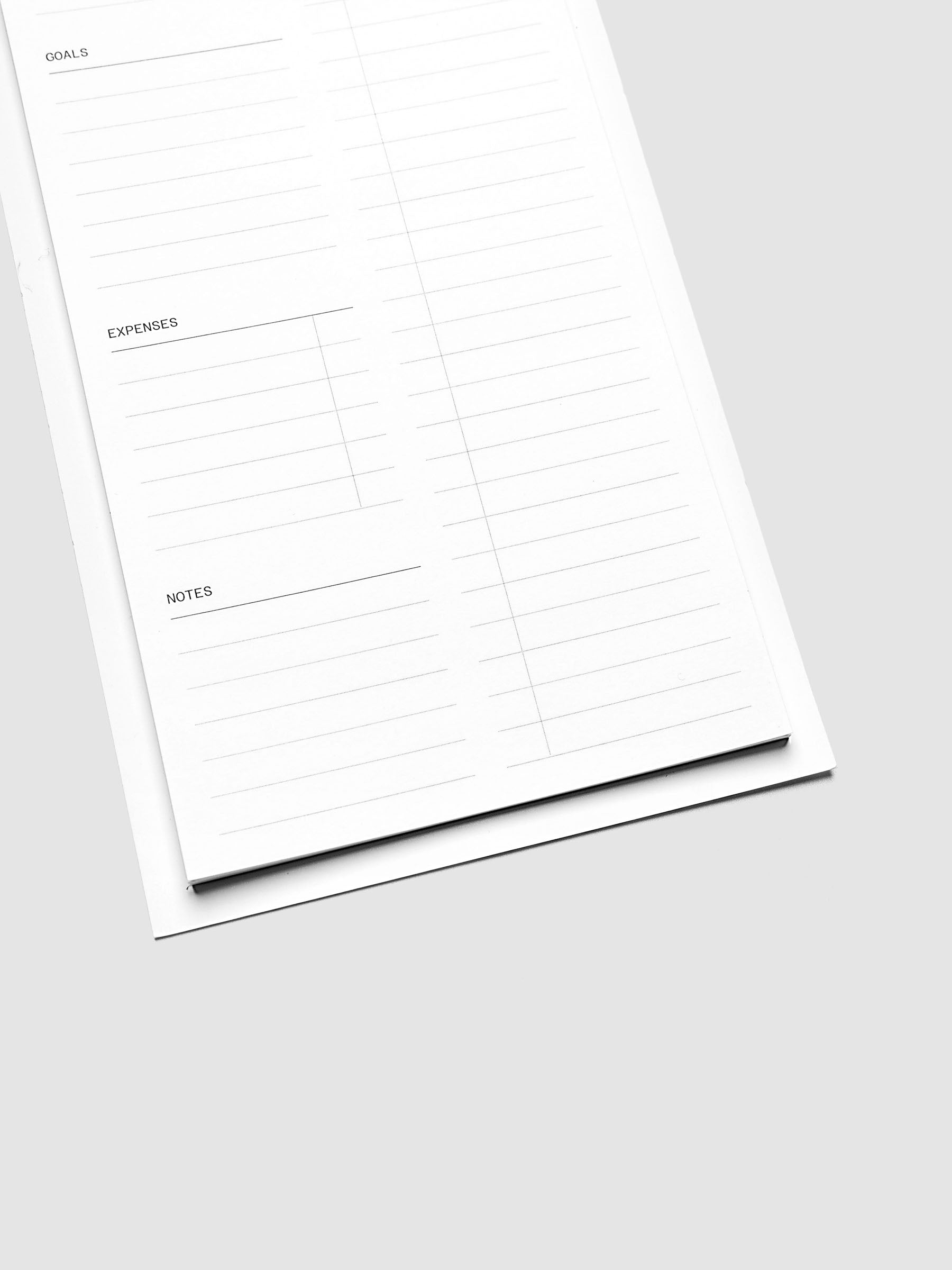 Bottom detail of Monthly Overview sticky note showing notes and daily column with line spacing