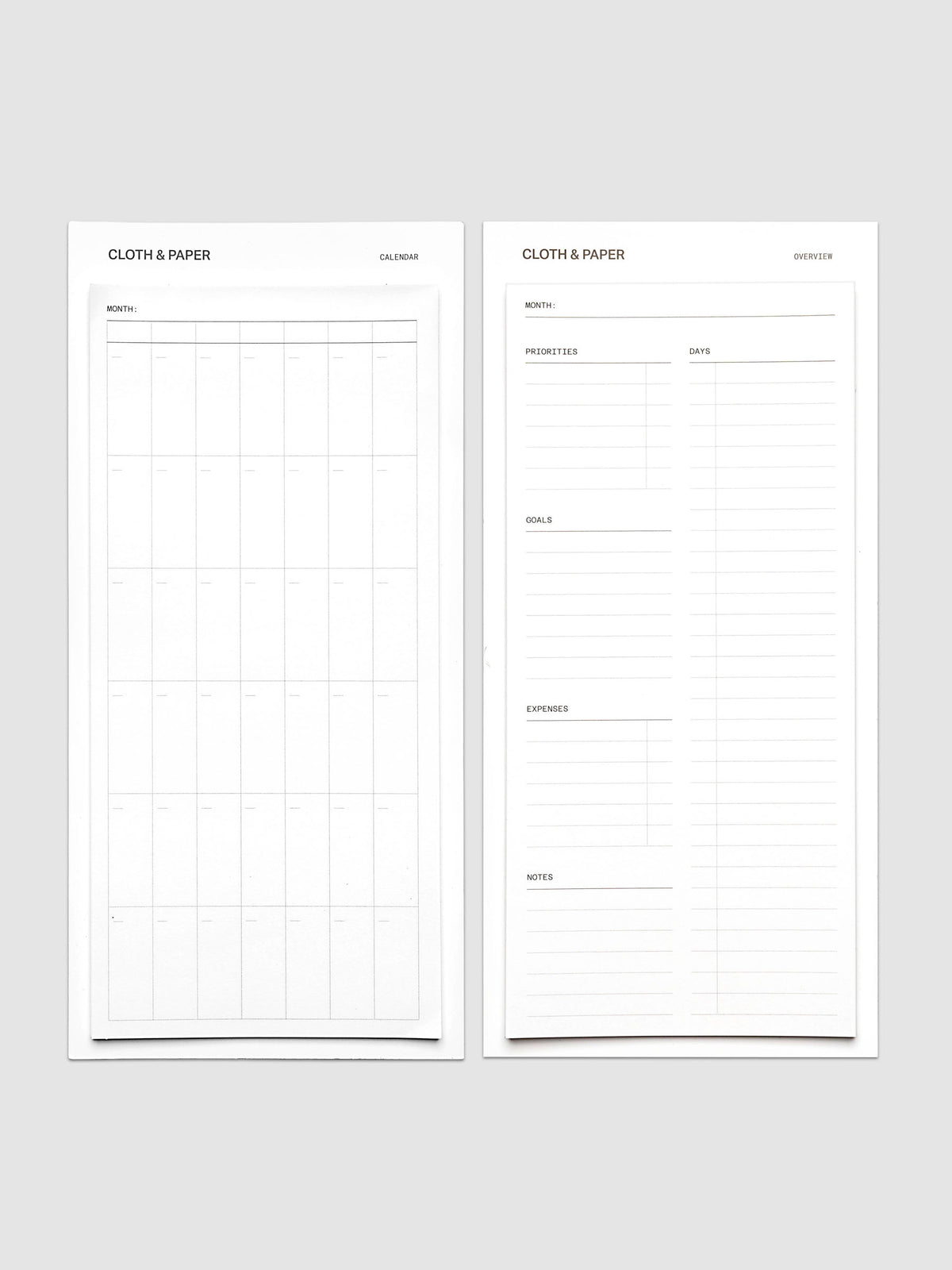 Large Sticky Note Set Monthly Overview, two-pack with Calendar and Overview layouts on backing card