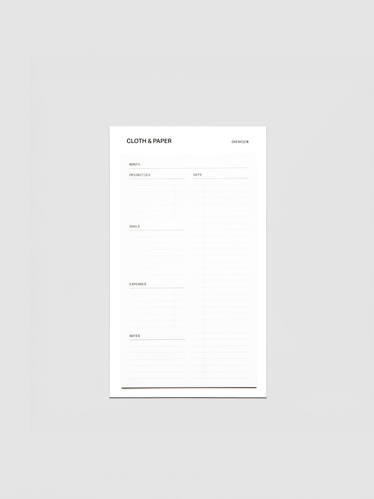 Monthly overview large sticky notes set in size CP Petite