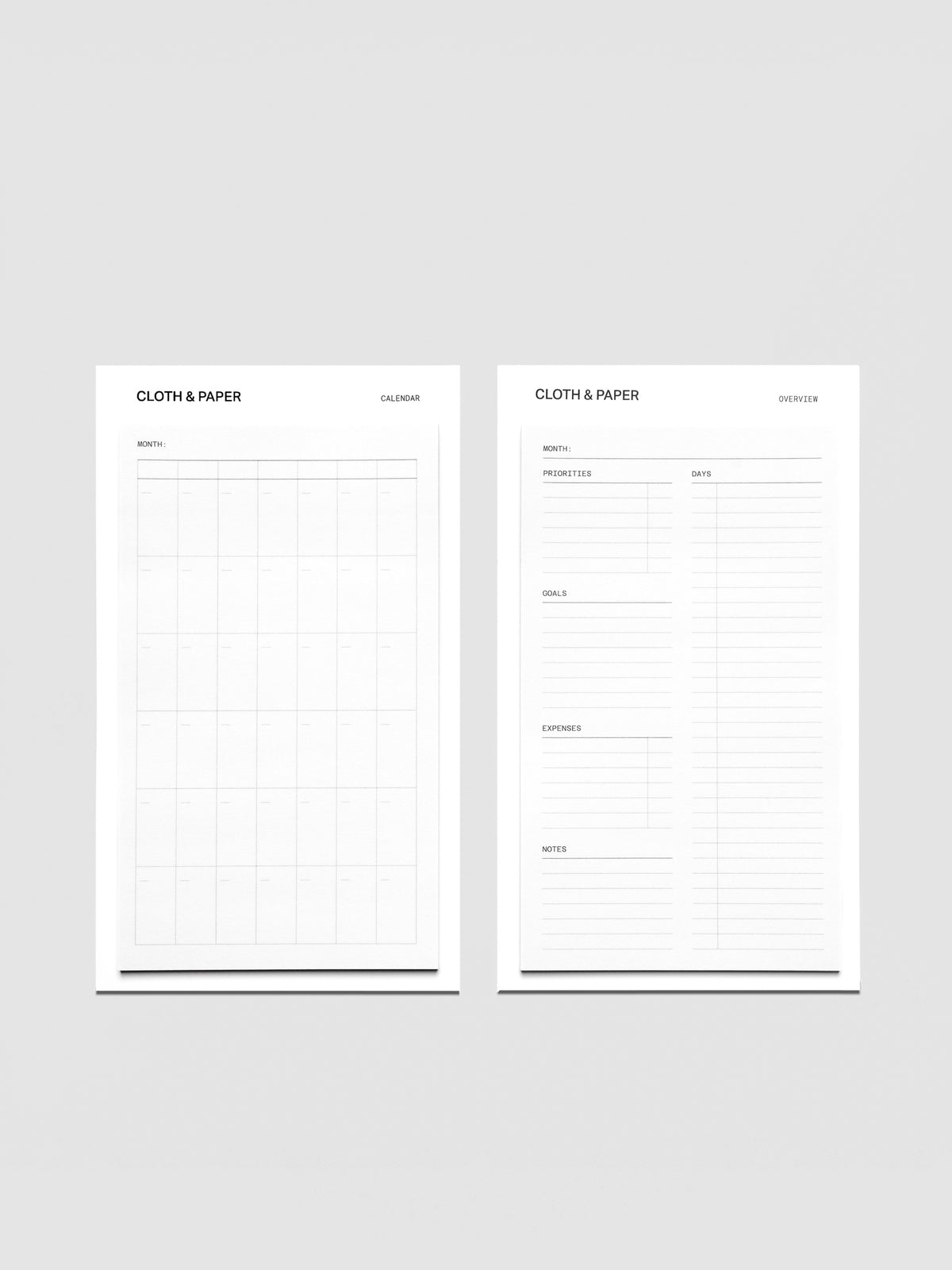 Monthly overview large sticky notes set shown side-by-side in size A5