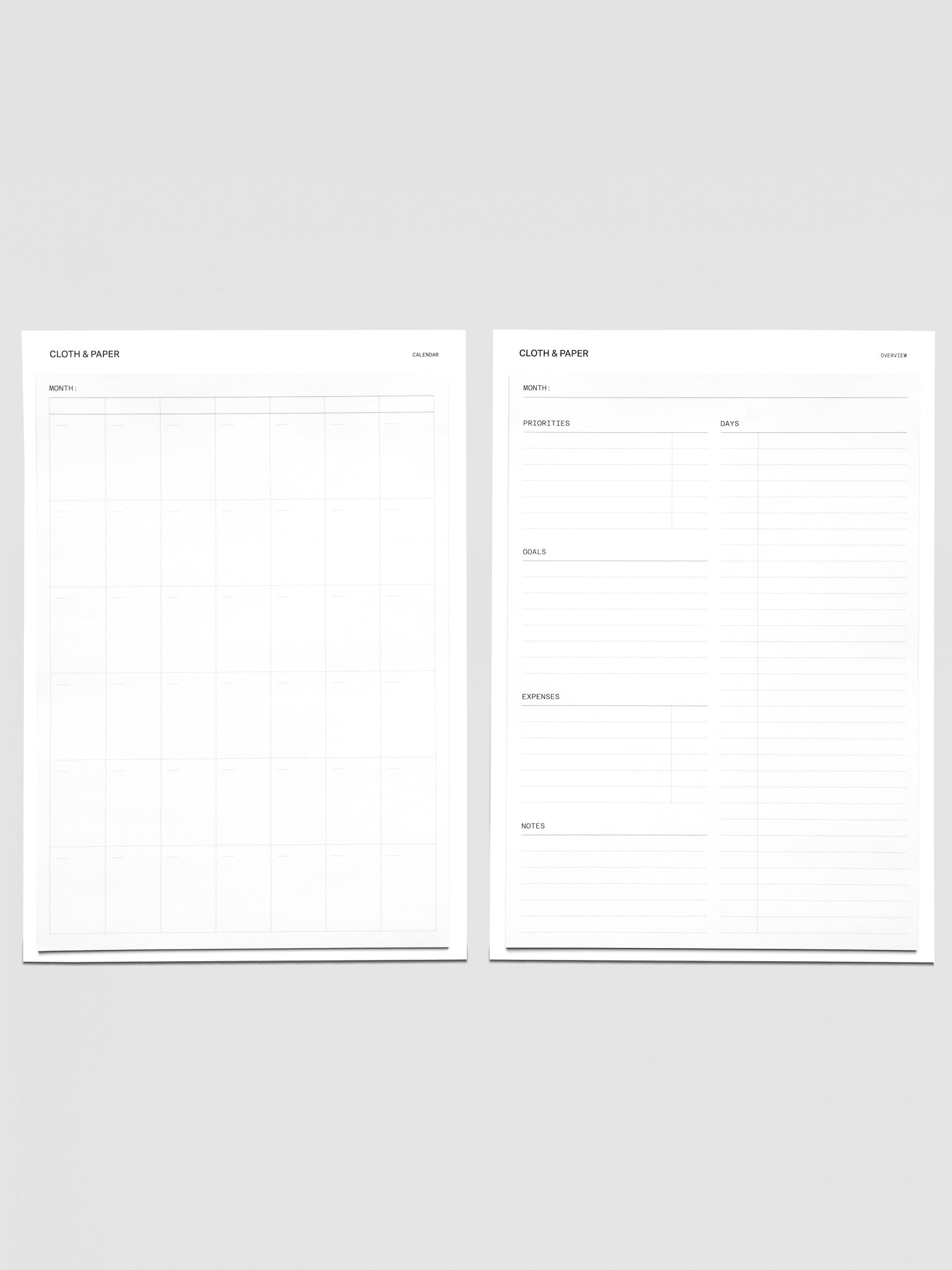 Monthly overview large sticky notes set shown side-by-side in size HP Classic