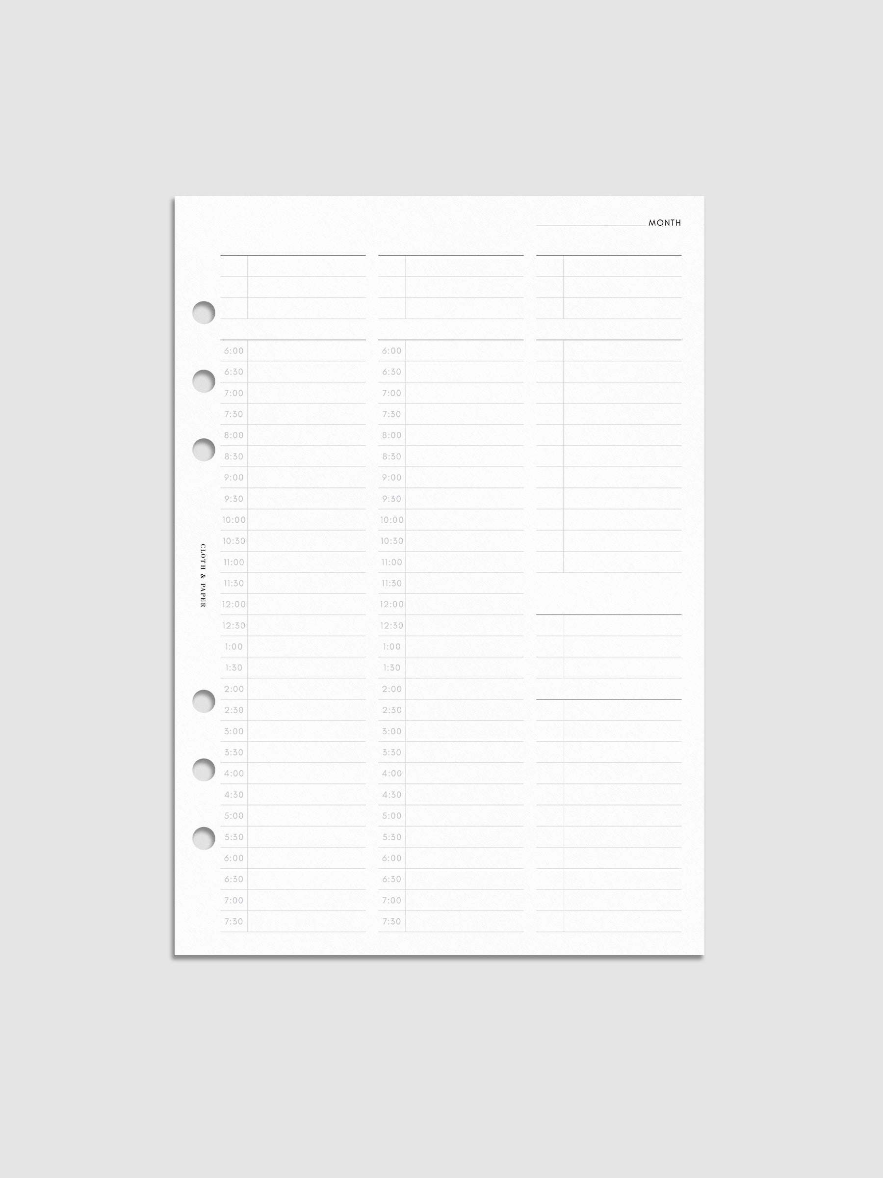 30 Minute Time Block Planner Inserts | A5