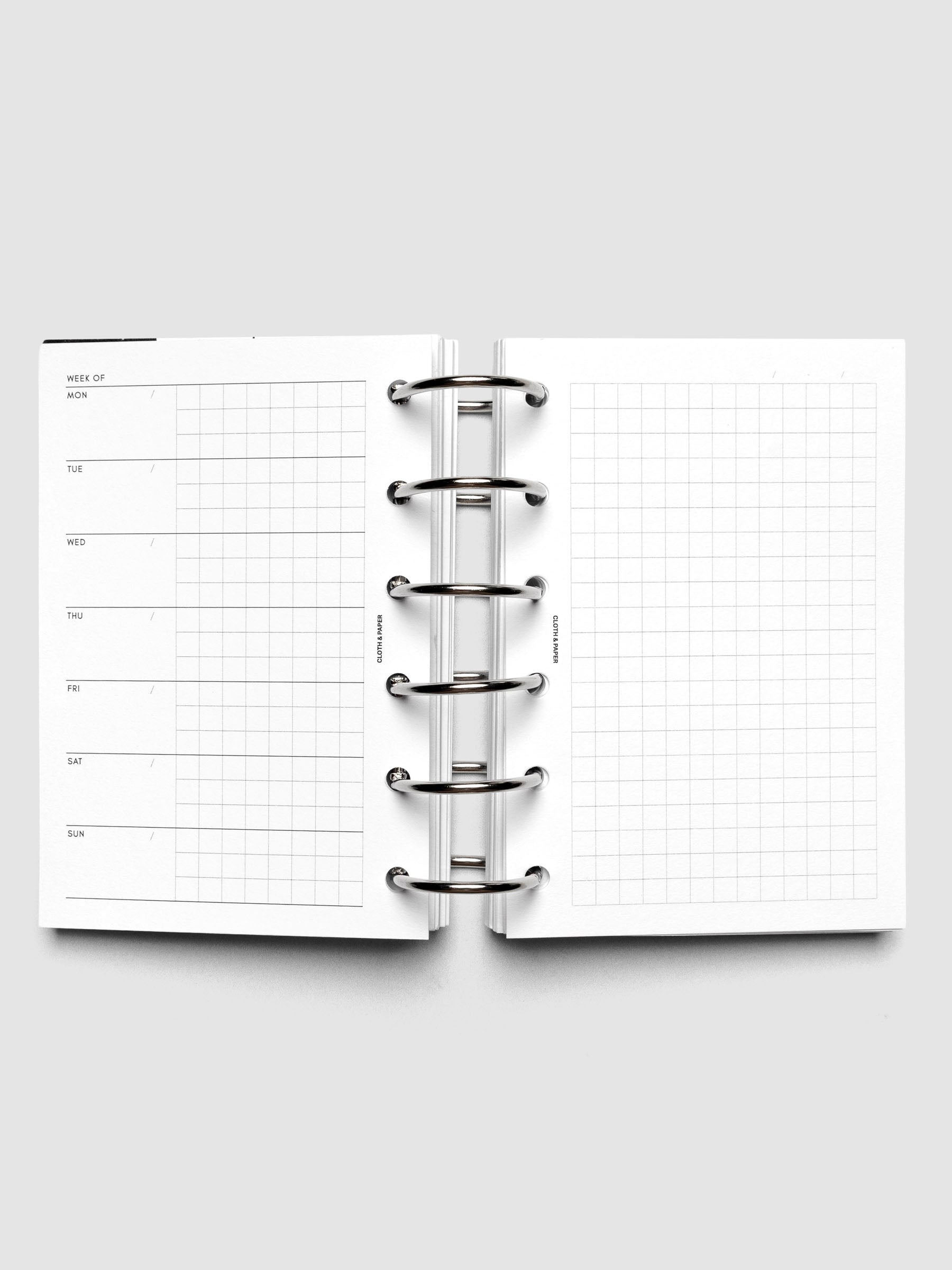 Weekly Graph Inserts in size Pocket shown ring bound.