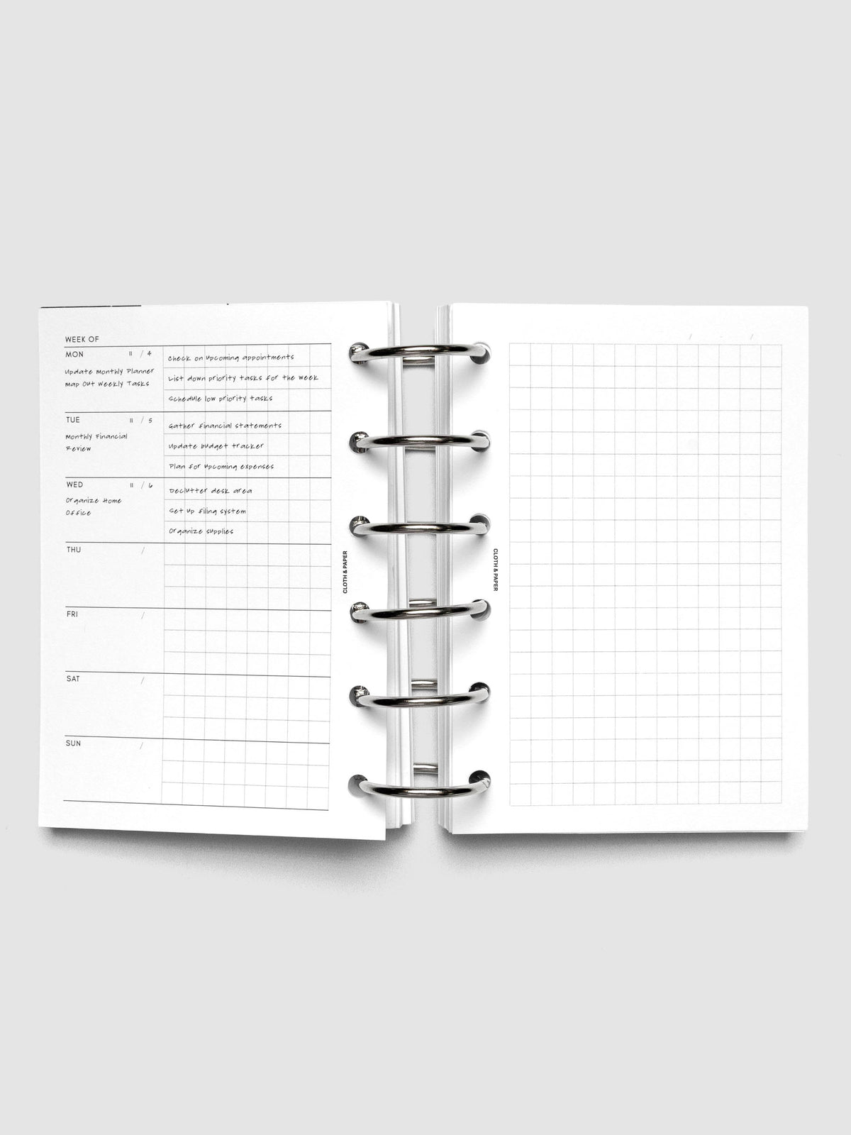 Demo page for Weekly Graph Inserts in size Pocket shown ring bound.