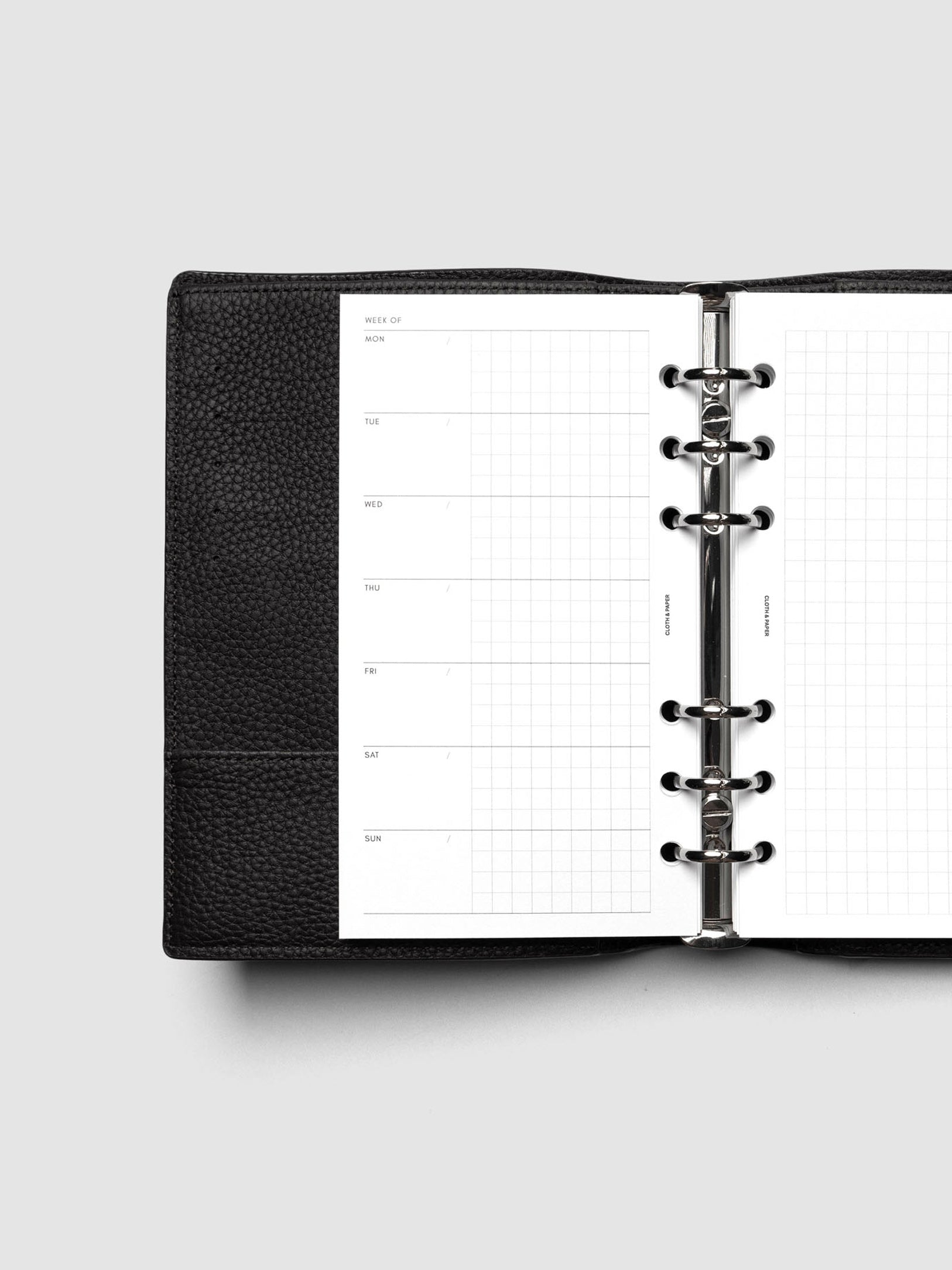 Demo page for Weekly Graph Inserts in size Personal shown ring bound.