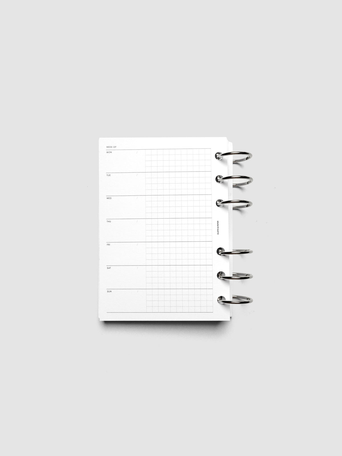 Weekly Graph Inserts in size A6 shown ring bound.