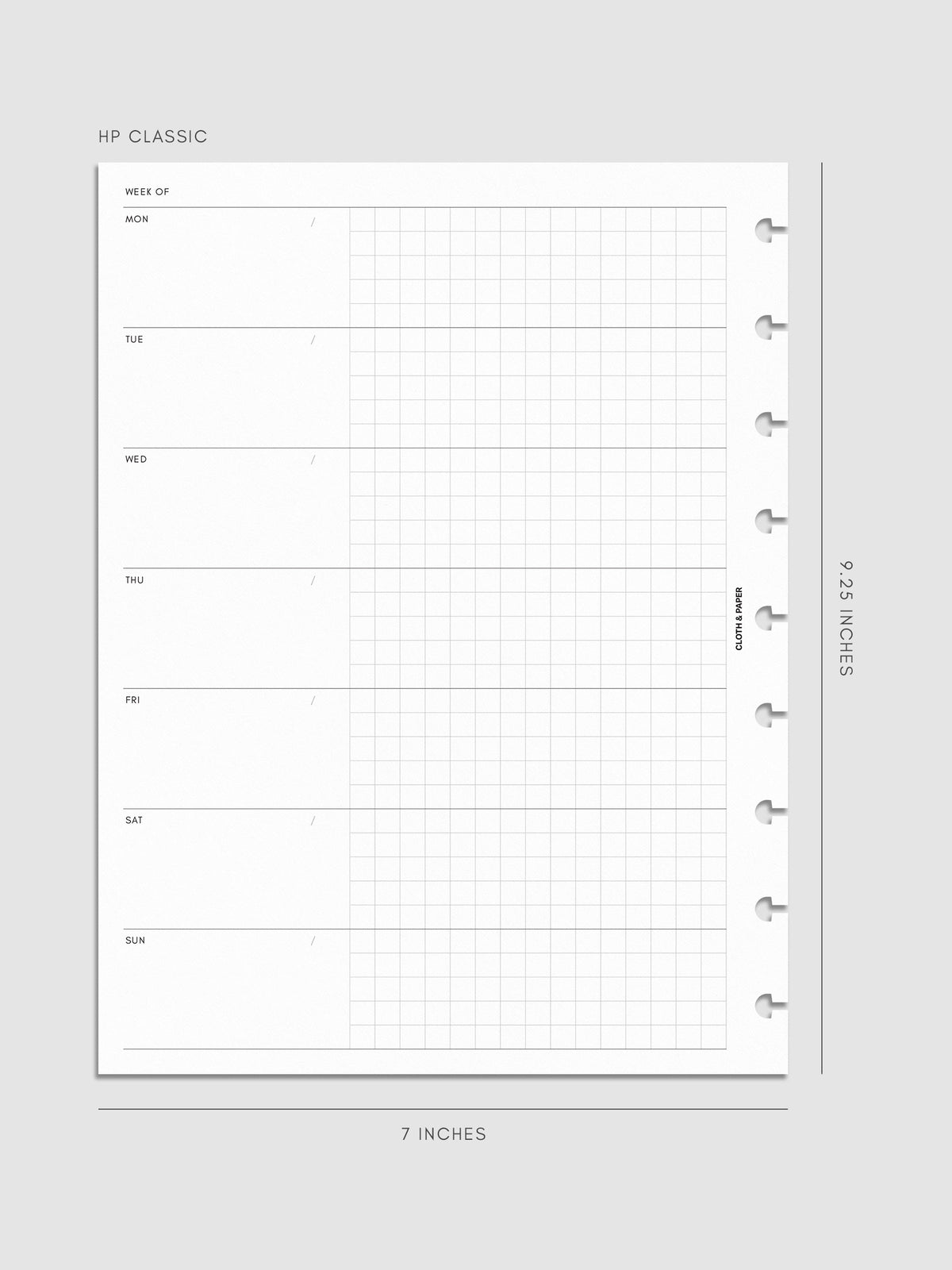 Digital mockup of Weekly Graph Inserts in size HP Classic.
