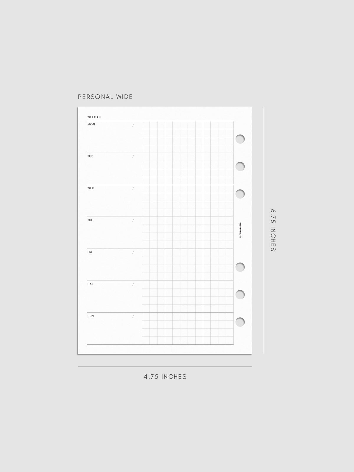 Digital mockup of Weekly Graph Inserts in size Personal Wide.