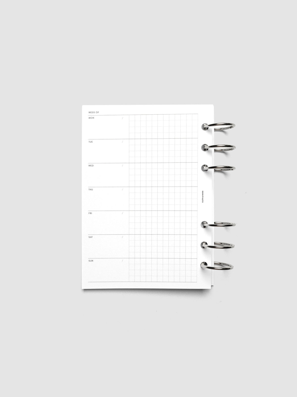 Weekly Graph Inserts in size A6 shown ring bound.