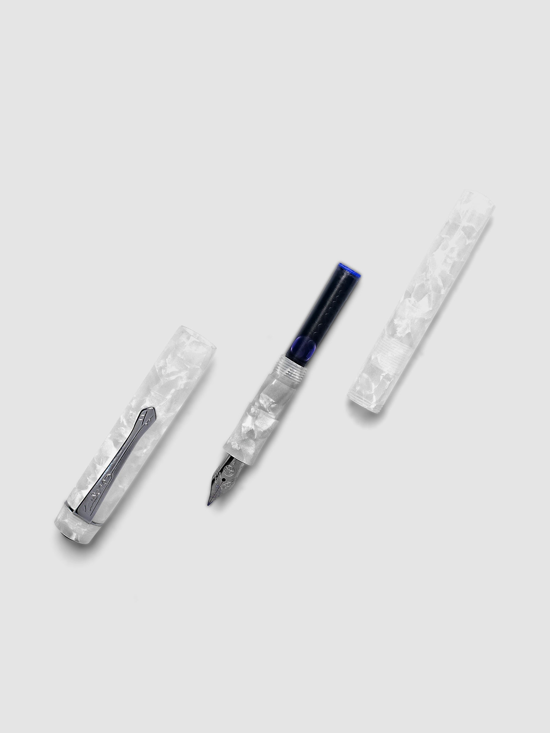 Mineral White Kaweco Art Sport Fountain Pen shown disassembled
