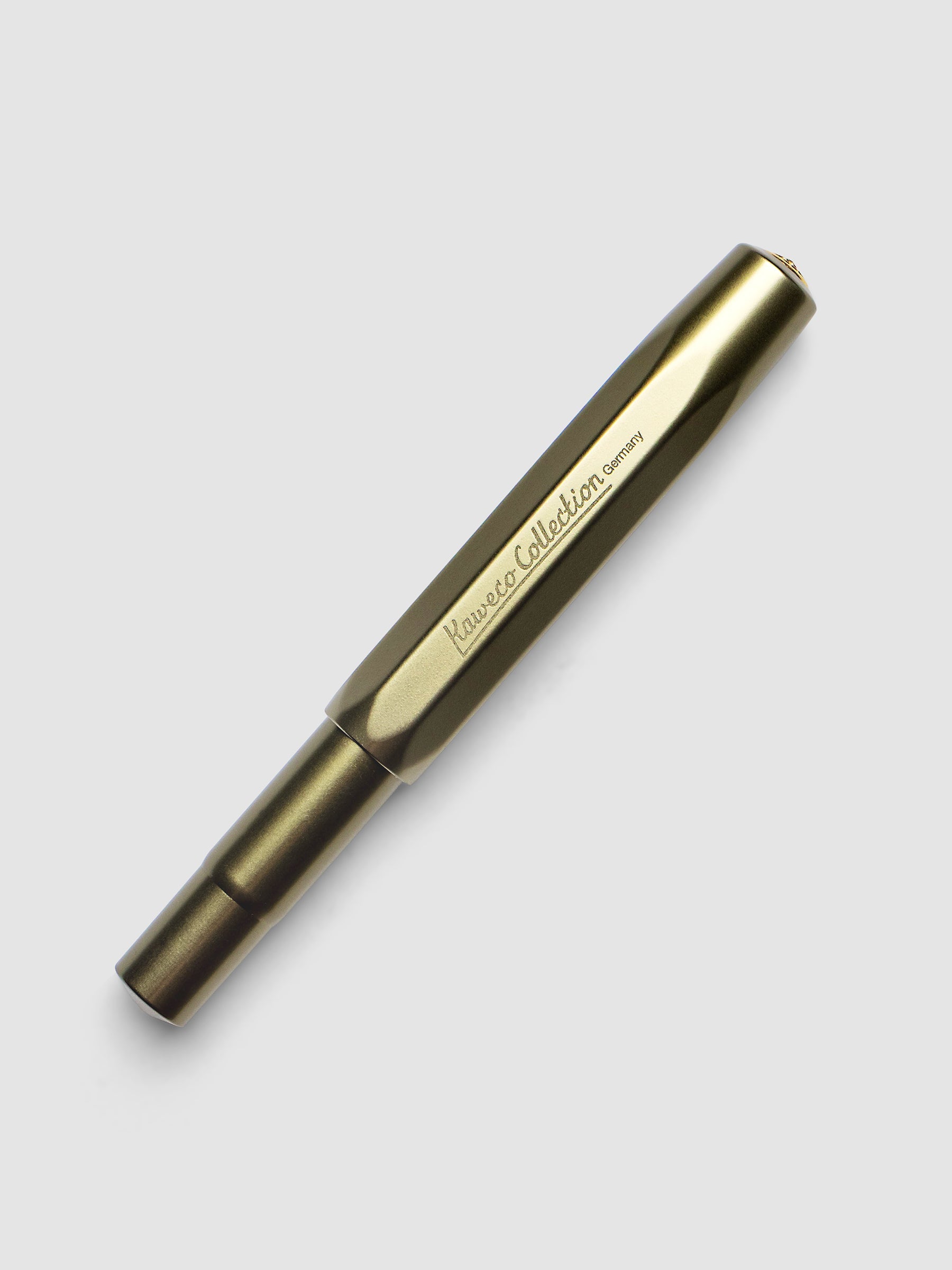 Olivine Kaweco AL Sport Fountain Pen shown with cap on