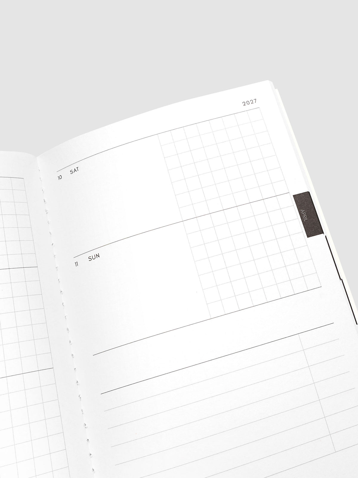 Close-up of the top of the right page of the Jan–Jun 2027 Dated Travel Notebook, showing the weekend dates and task section