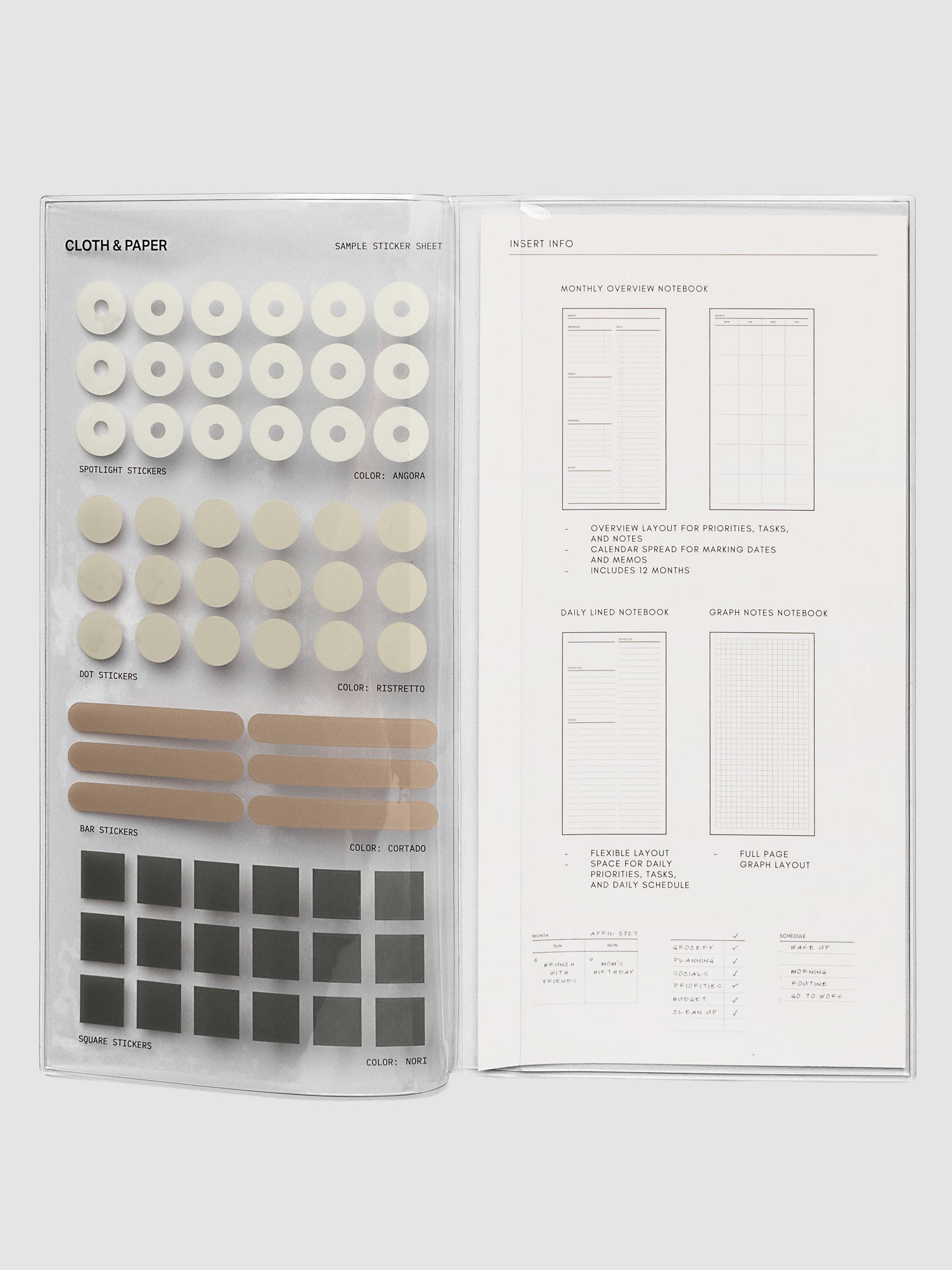 An a5 slim sized sticker sheet shown in a document pocket.
