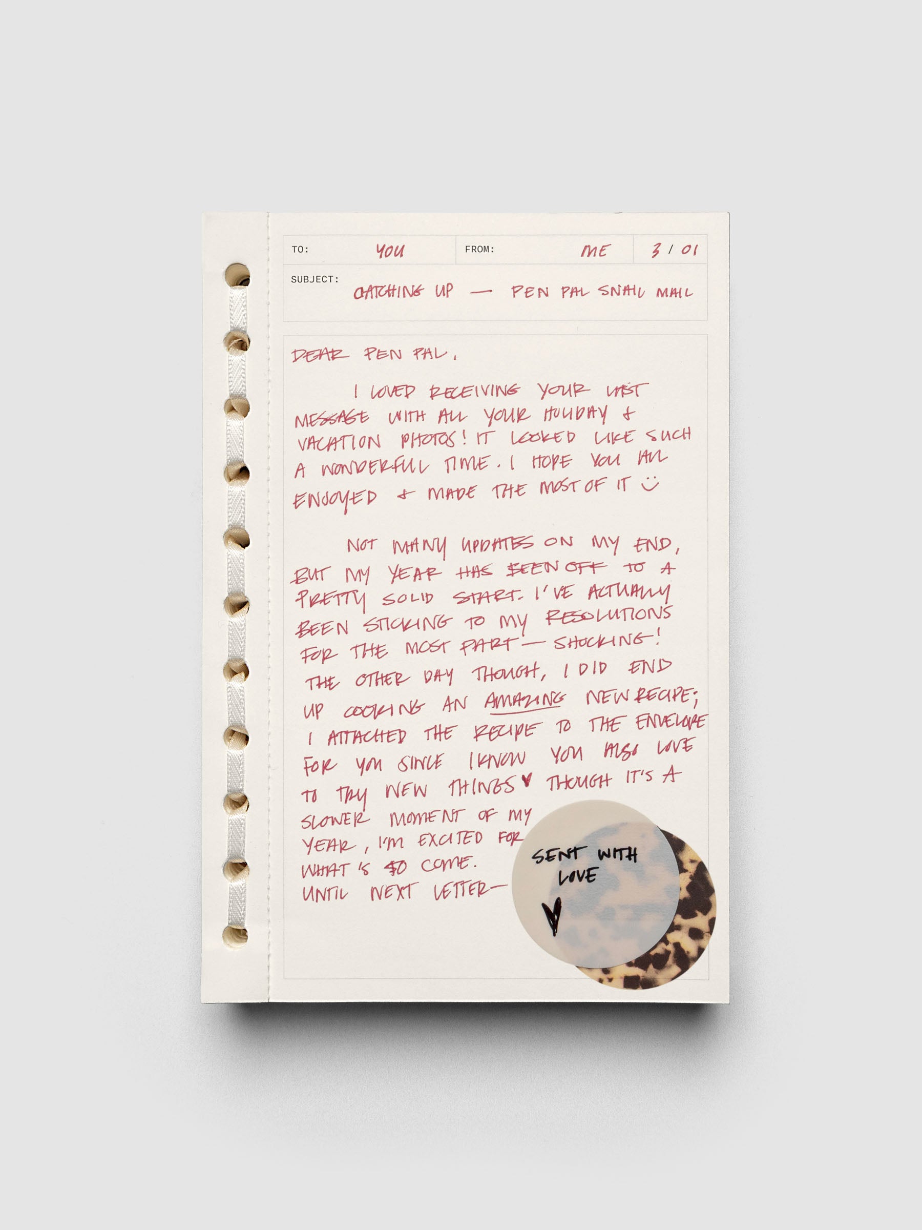 Message Pad shown with red handwritten notes and page flags.