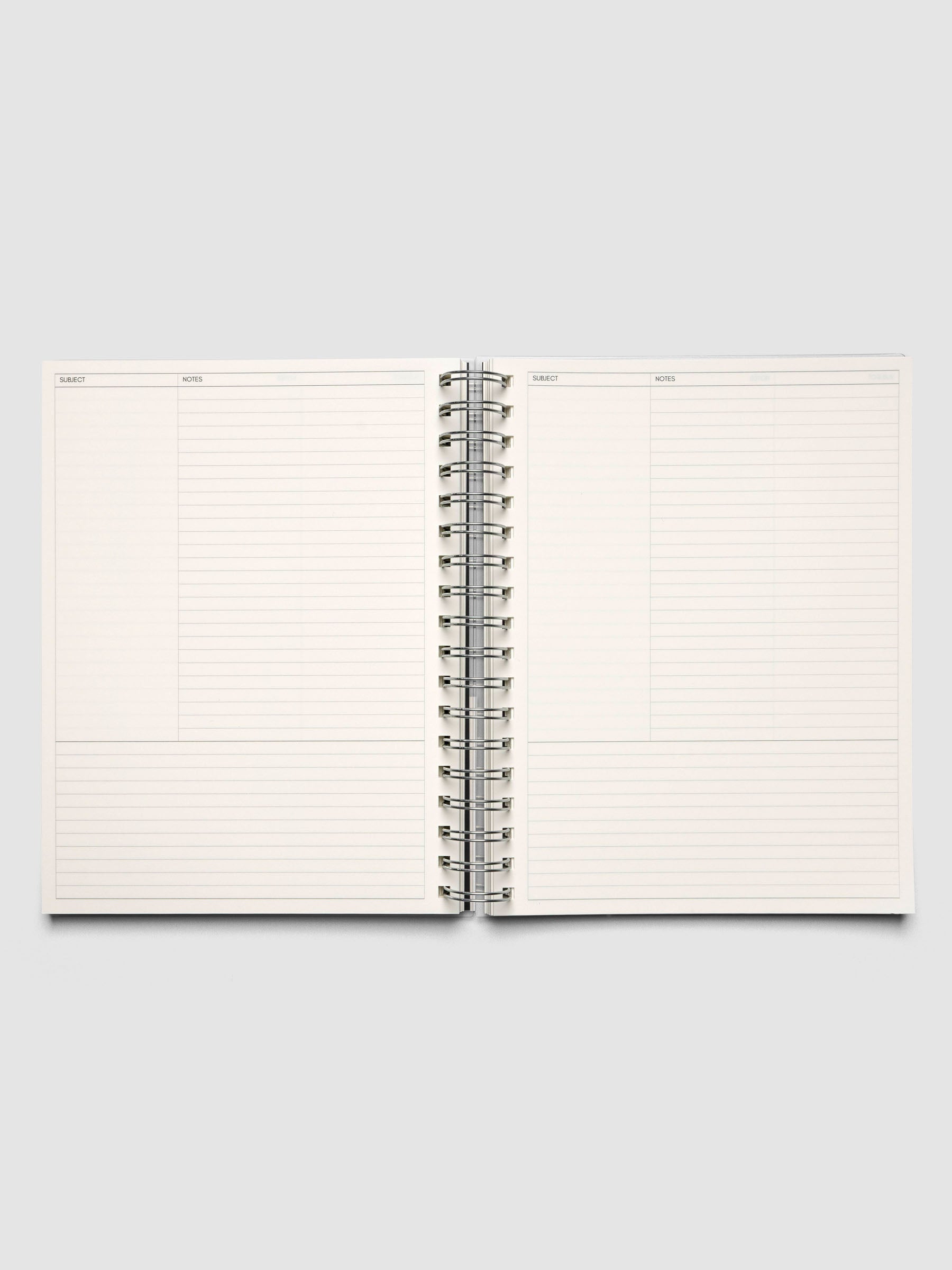 Spiral Notebook in size HP Classic and color Apollo (blue) shown open displaying Column Note interior layout.