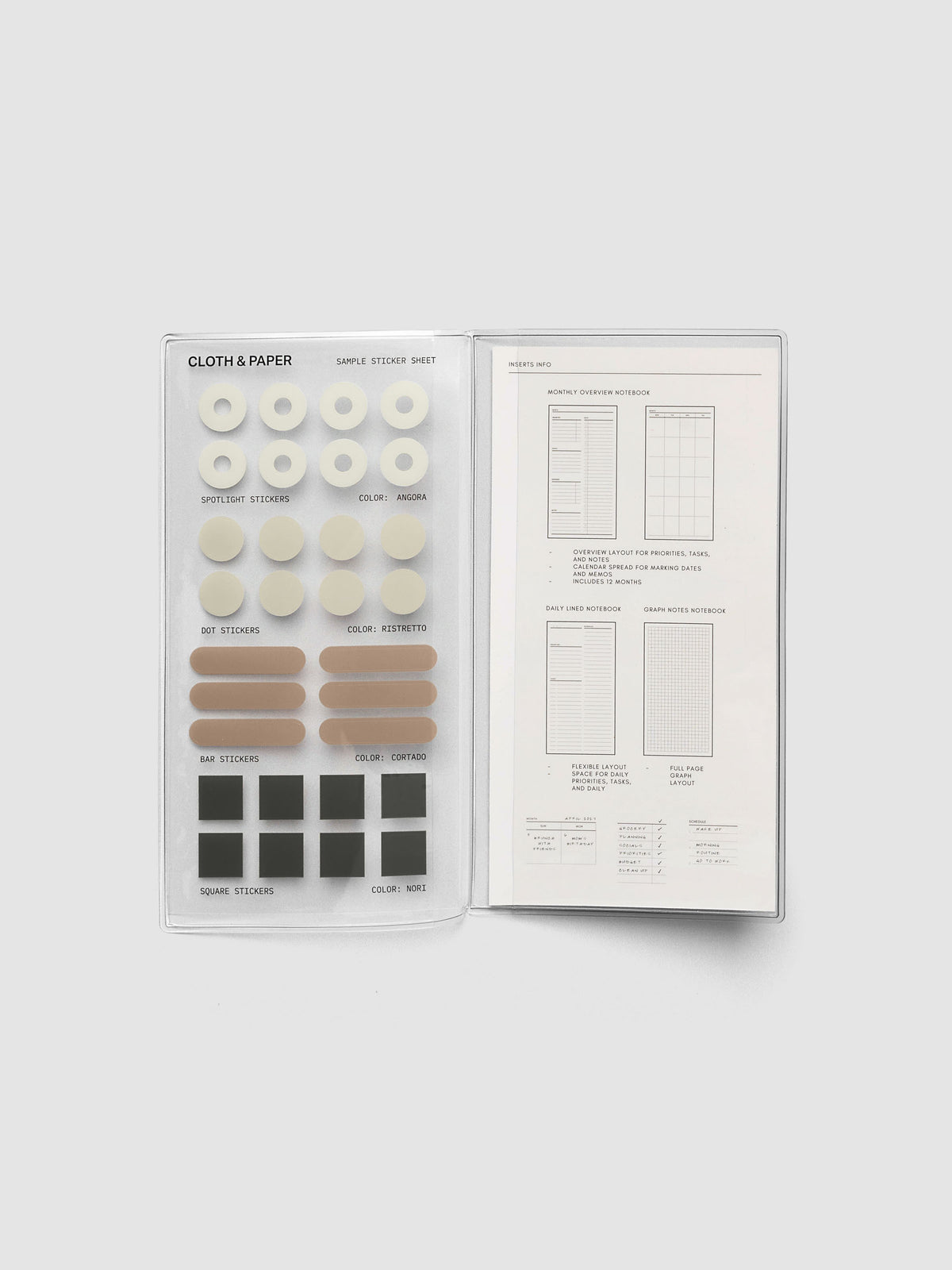 A pocket plus sized sticker sheet shown in a document pocket.