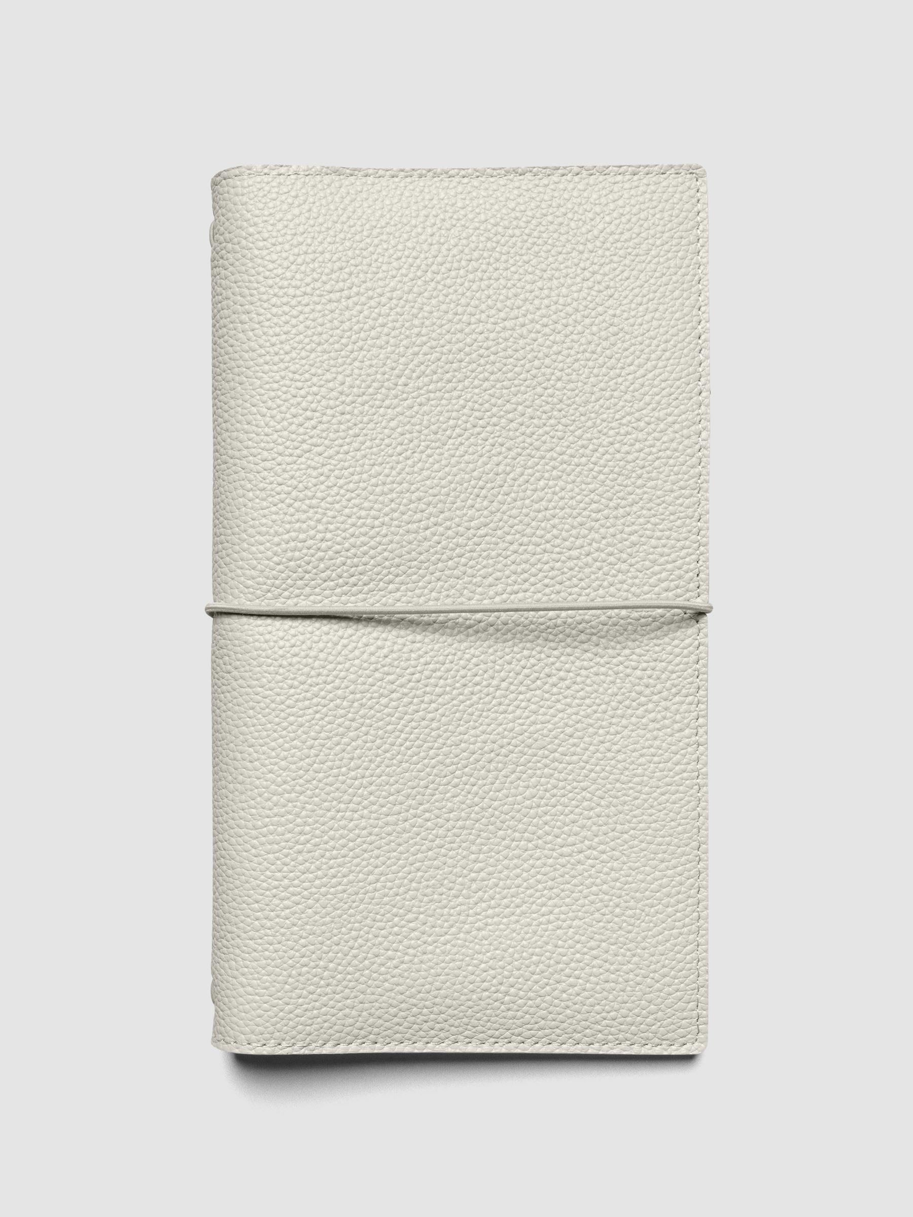 Light grey genuine leather travel notebook cover shown in size A5 Slim.