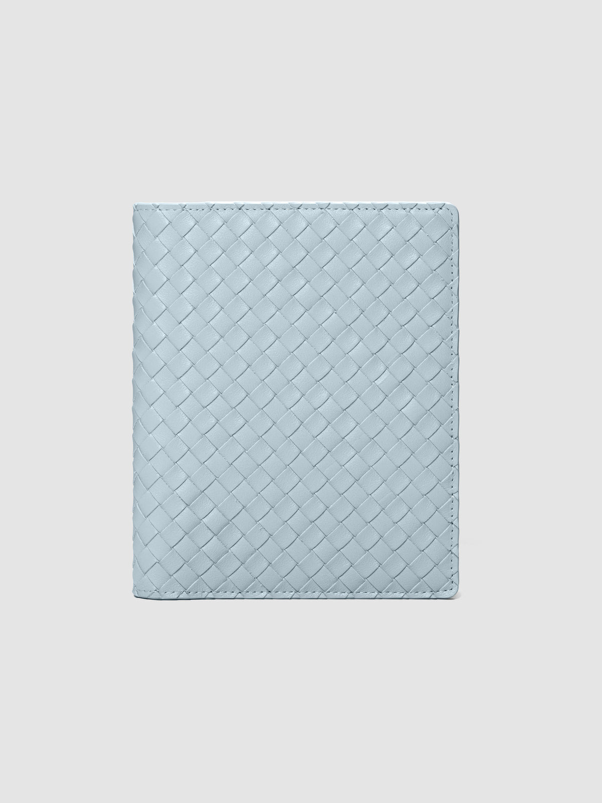 Blue genuine leather woven leather folio sized for HP Mini and Personal Wide planners.