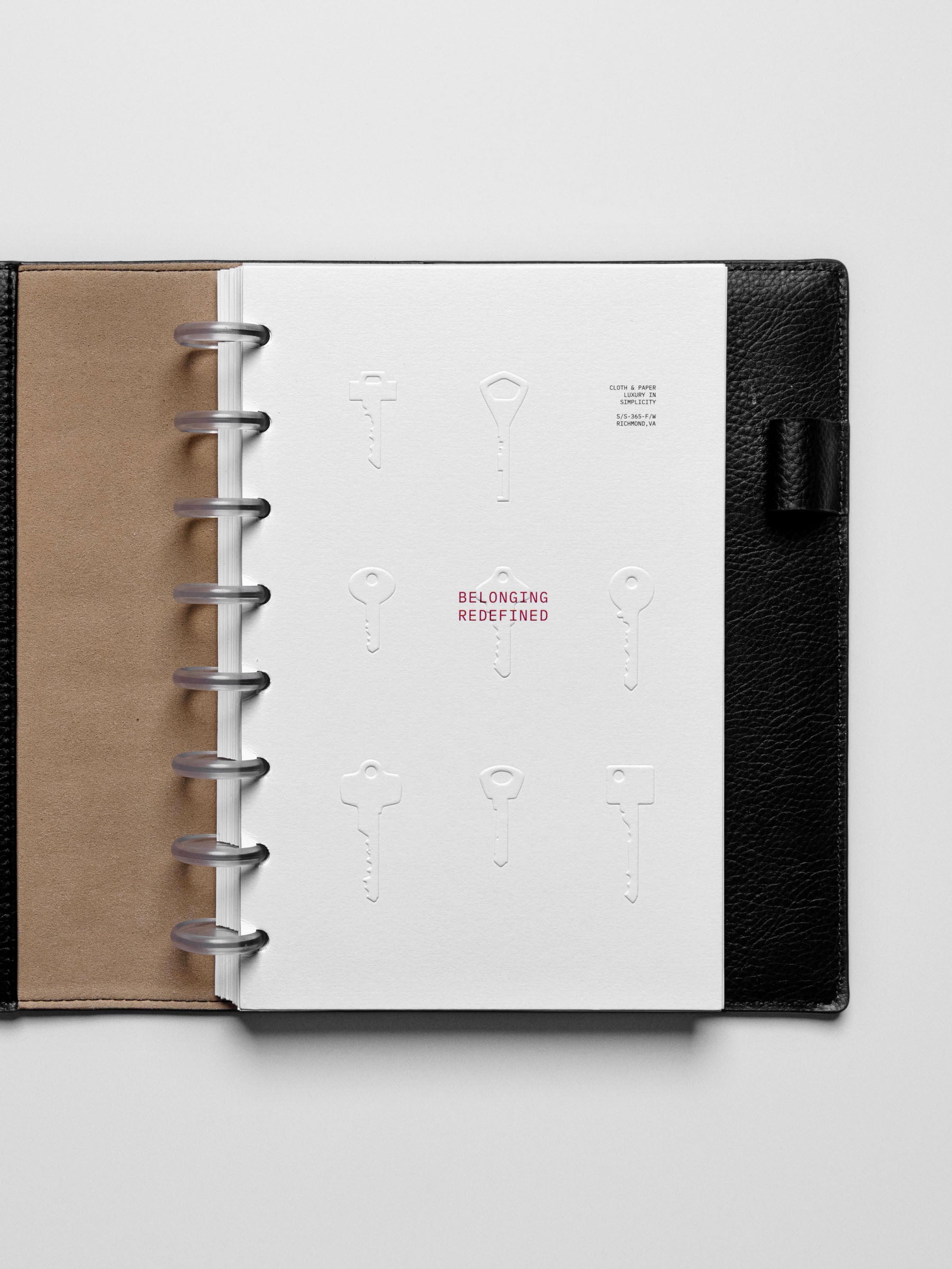The Access Key Dashboard in a black Half Letter disc-bound planner