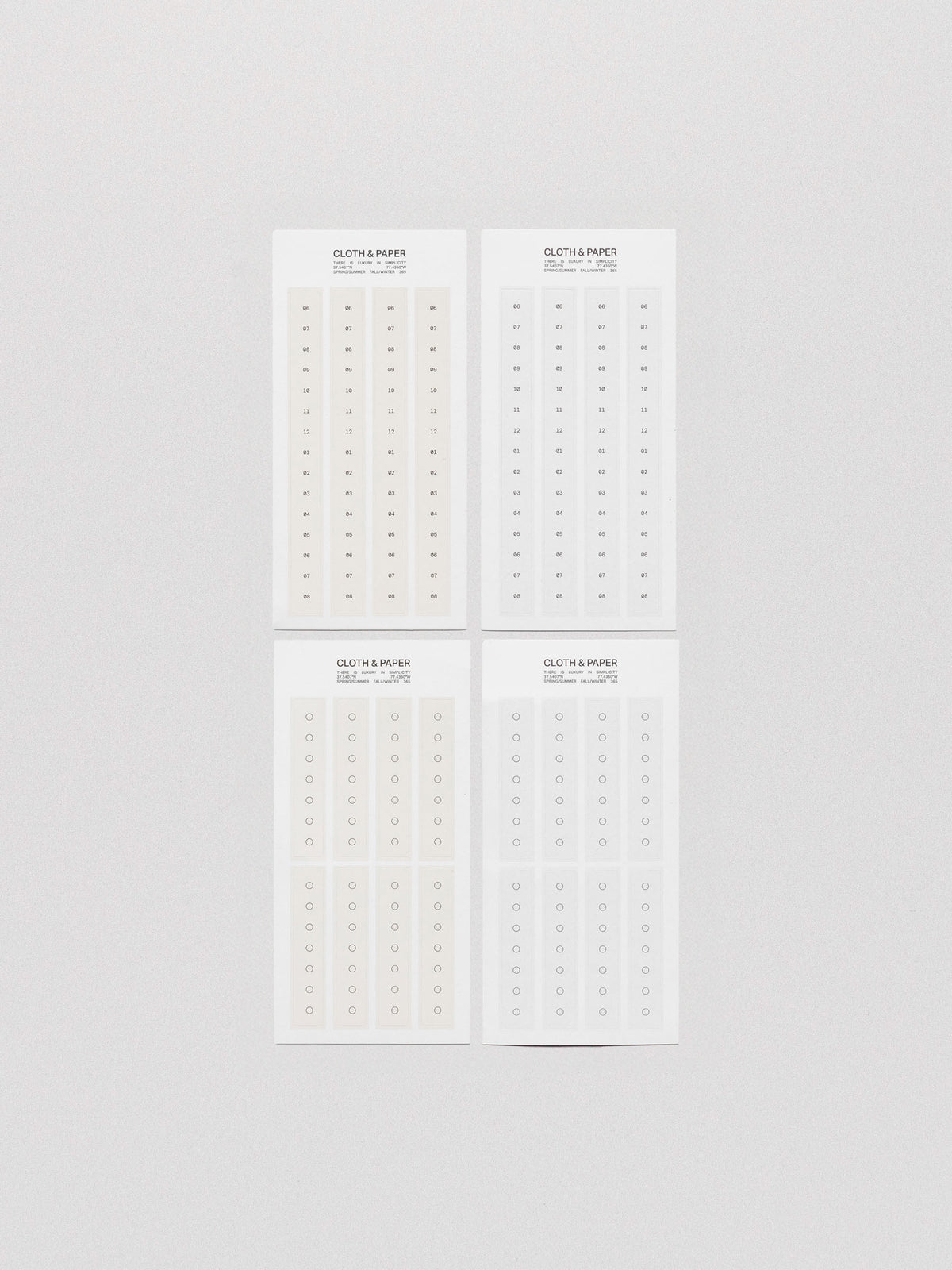 Set of four sticker sheets displayed on a neutral background.