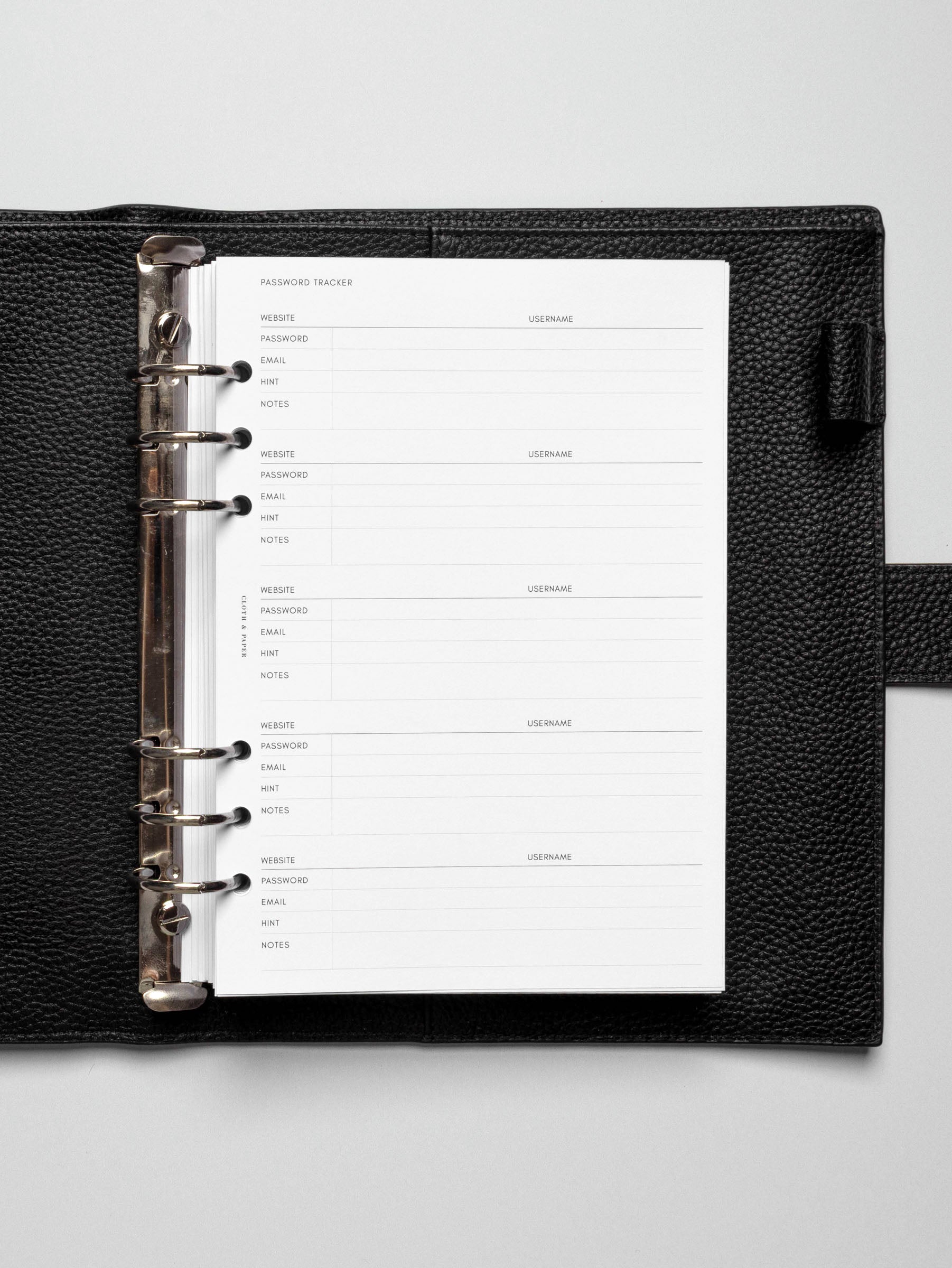 Insert in use inside a black leather planner.