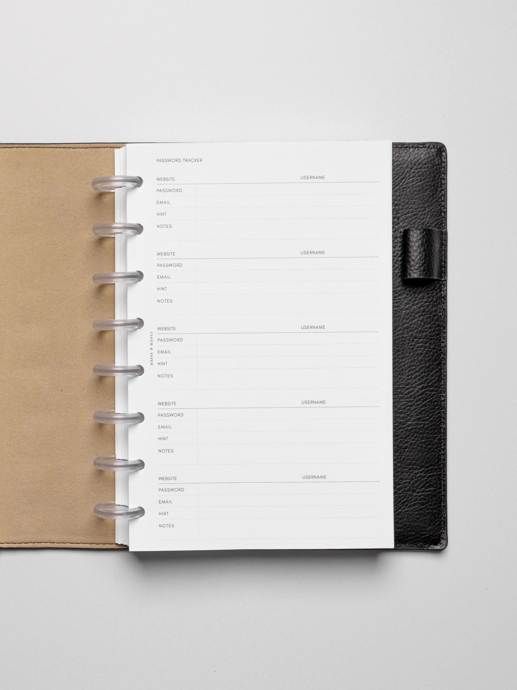 Insert in use inside a black leather planner.