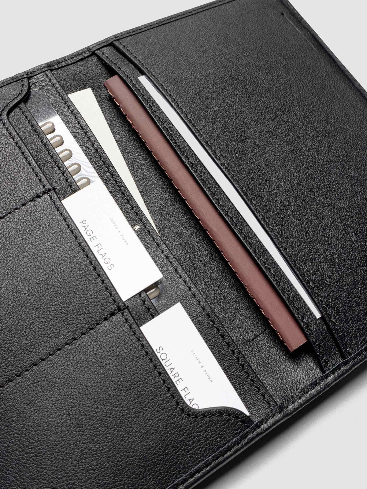 Close-up of Cloth & Paper products inside Nomada Wallet pockets in Padrillo