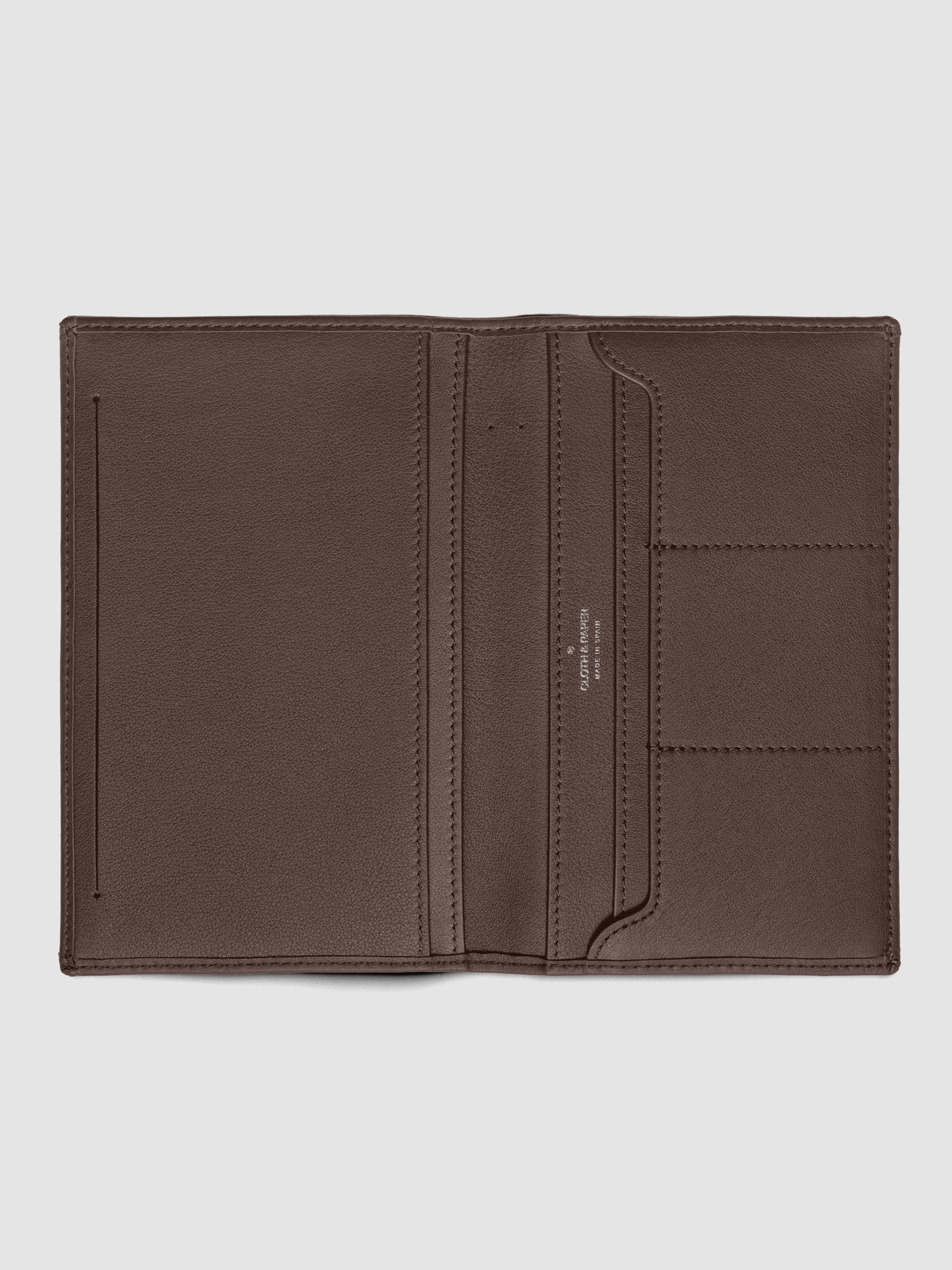 Nomada Wallet in Cordoba open and empty, showing full interior layout