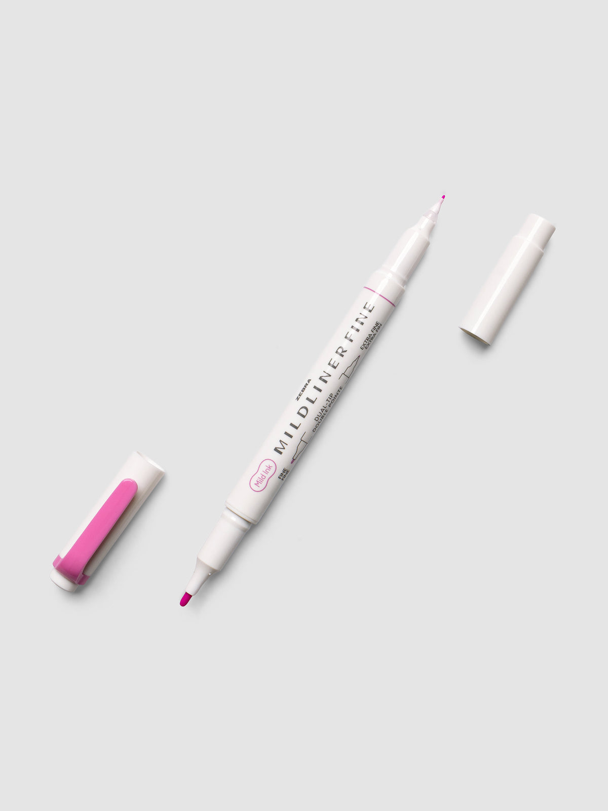 Zebra Mildliner Dual-Tip Fineliner in fuchsia with both caps removed