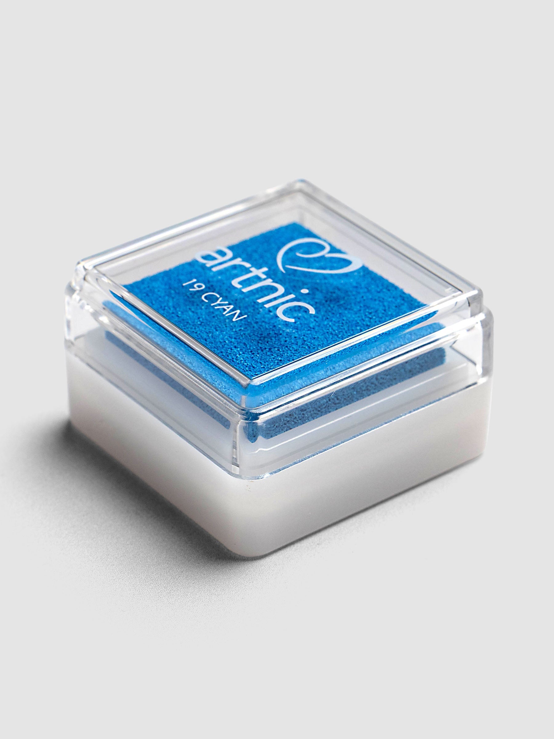 Artnic Stamp Ink Pad in cyan seen from above with cover removed