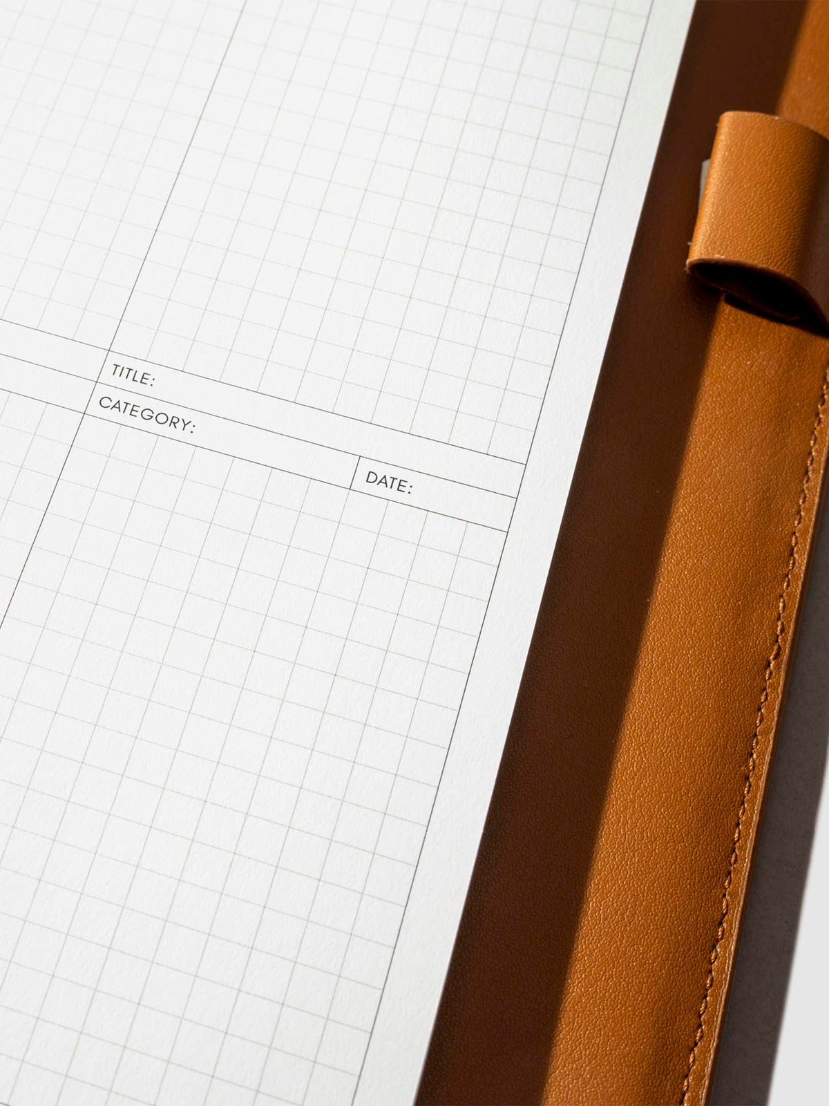 Closeup of insert inside a leather planner.