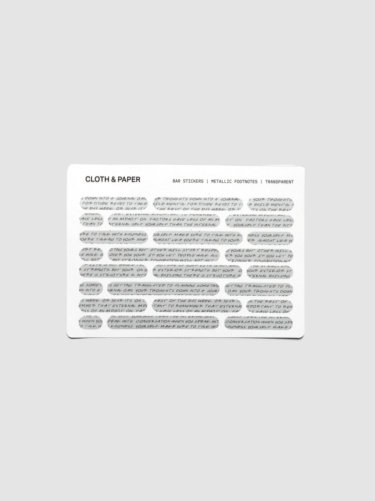 One sheet of Bar Stickers | Footnotes on a neutral background.