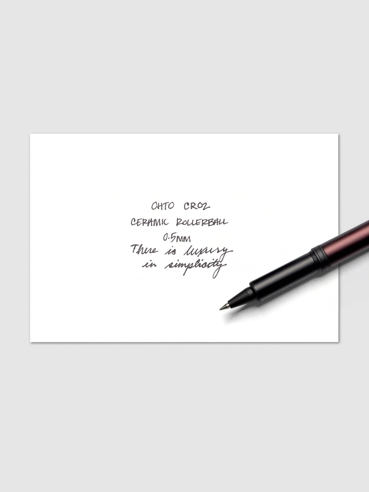 OHTO CR02 Ceramic Rollerball Pen | 0.5 mm writing sample with matte wine.