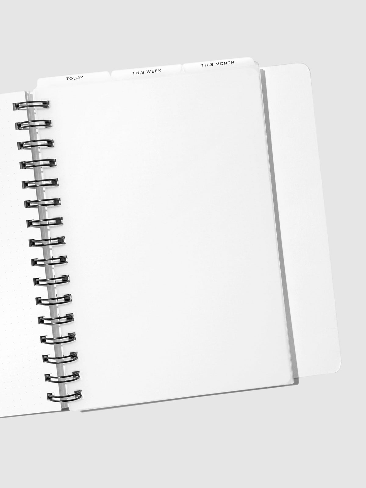 A5 Spiral Black Foil Cadence Tab Dividers displayed in a spiral planner.