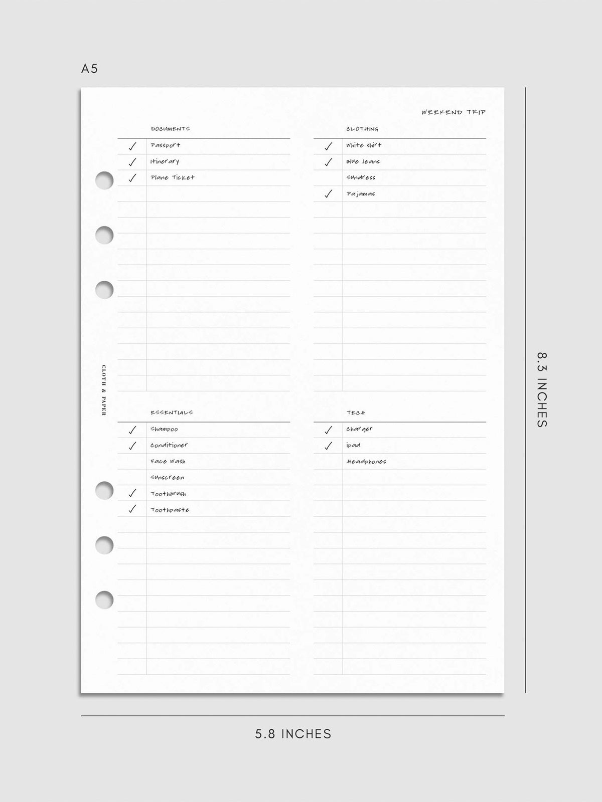 Digital mockup of insert in A5.