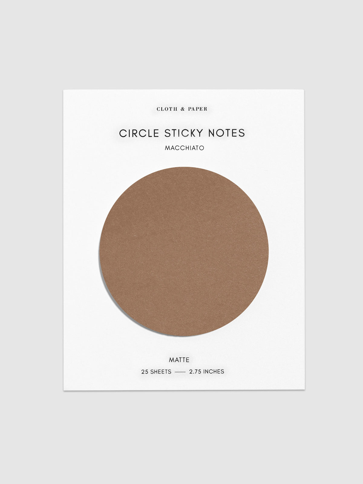 Circle Sticky Notes, Macchiato, Cloth and Paper. Sticky notes on their backing on a neutral background.