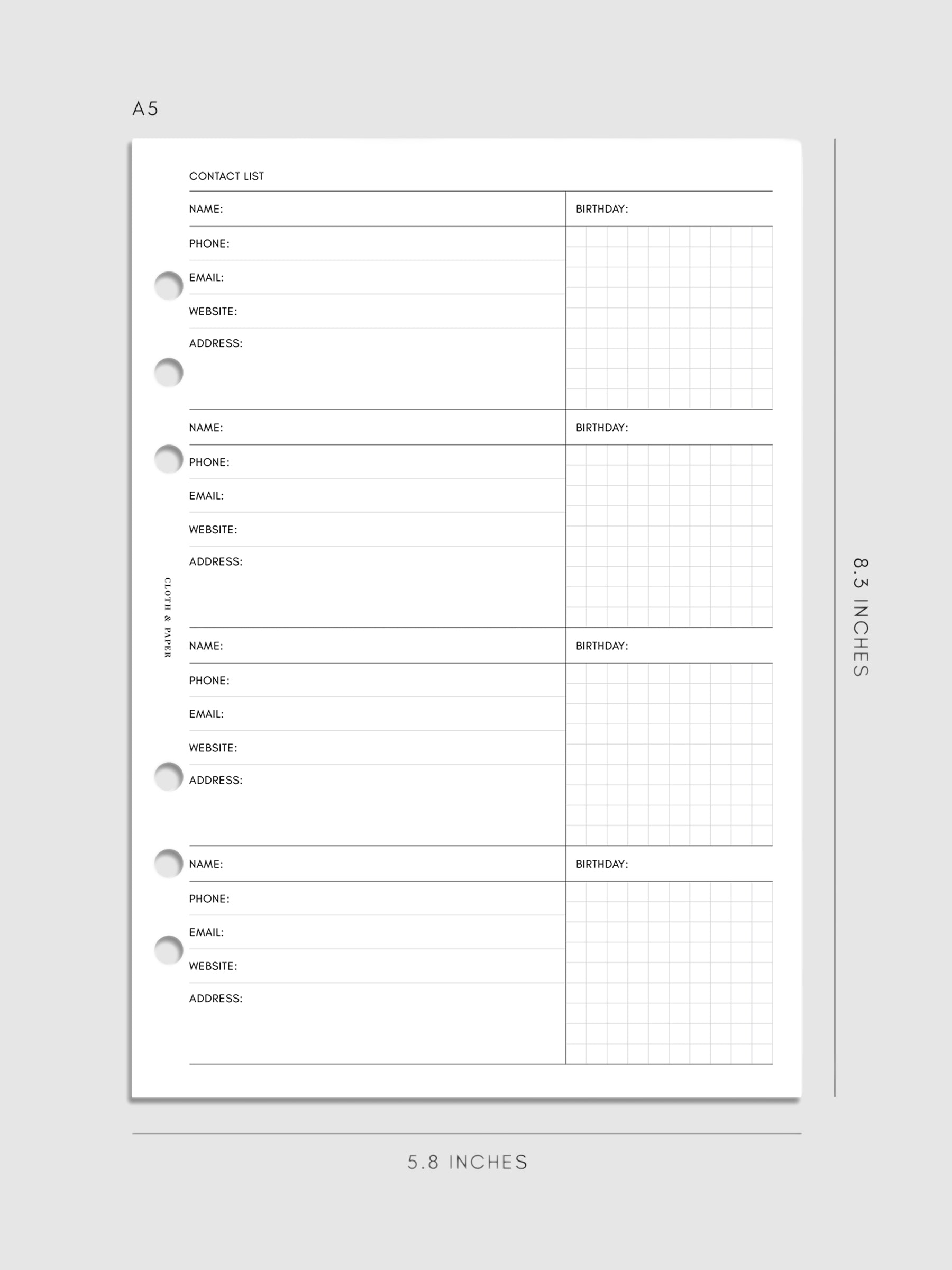 Contact List Planner Inserts | Refreshed Design