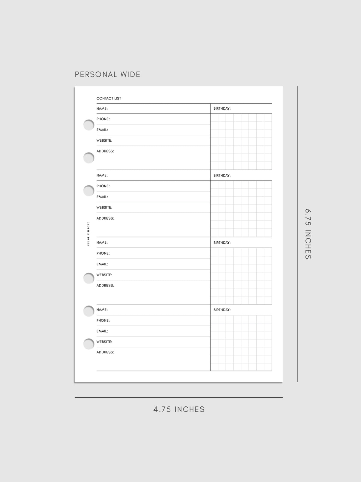 Contact List Planner Inserts | Refreshed Design