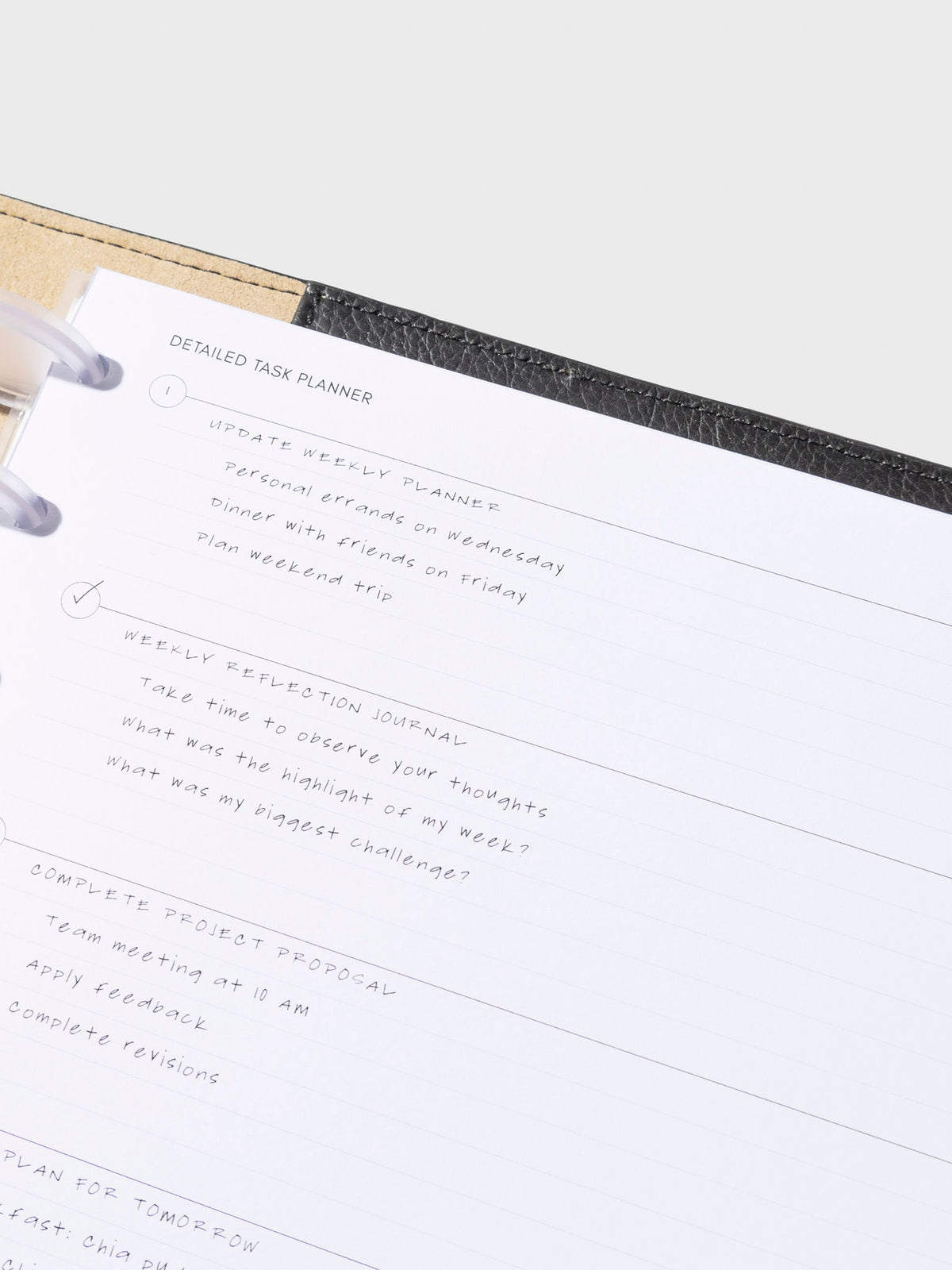 Insert in use inside a black leather folio. Size shown is HP Classic.