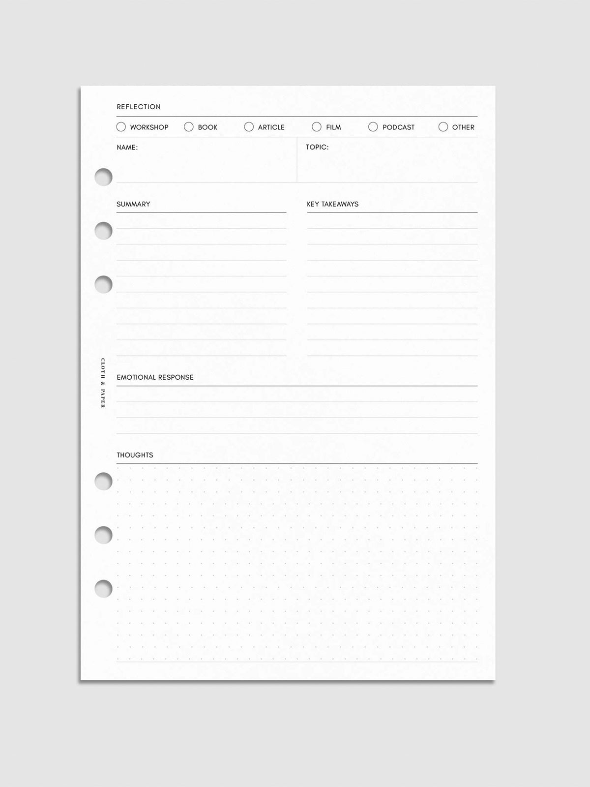 Digital mockup of insert sized A5.
