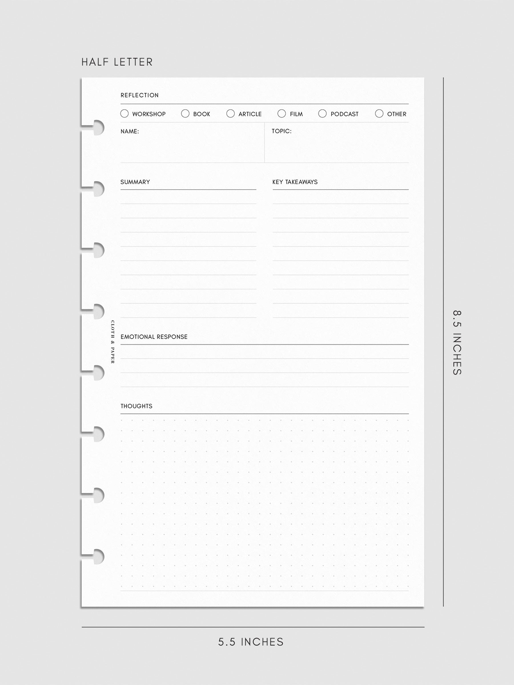 Digital mockup of insert sized Half Letter.