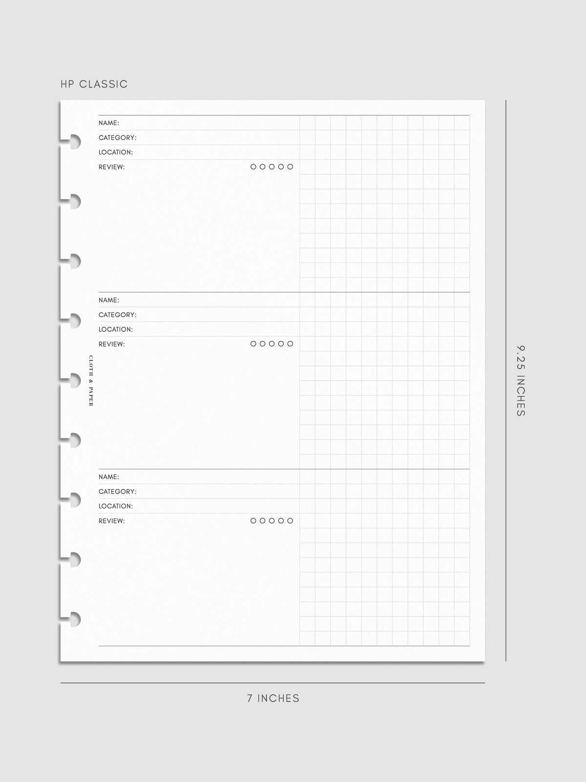 Digital mockup of the Experience Tracker Planner Inserts in HP Classic.