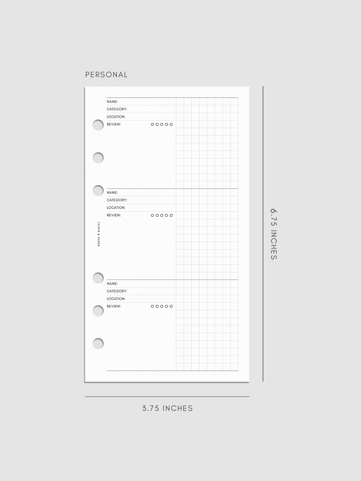 Digital mockup of the Experience Tracker Planner Inserts in Personal.