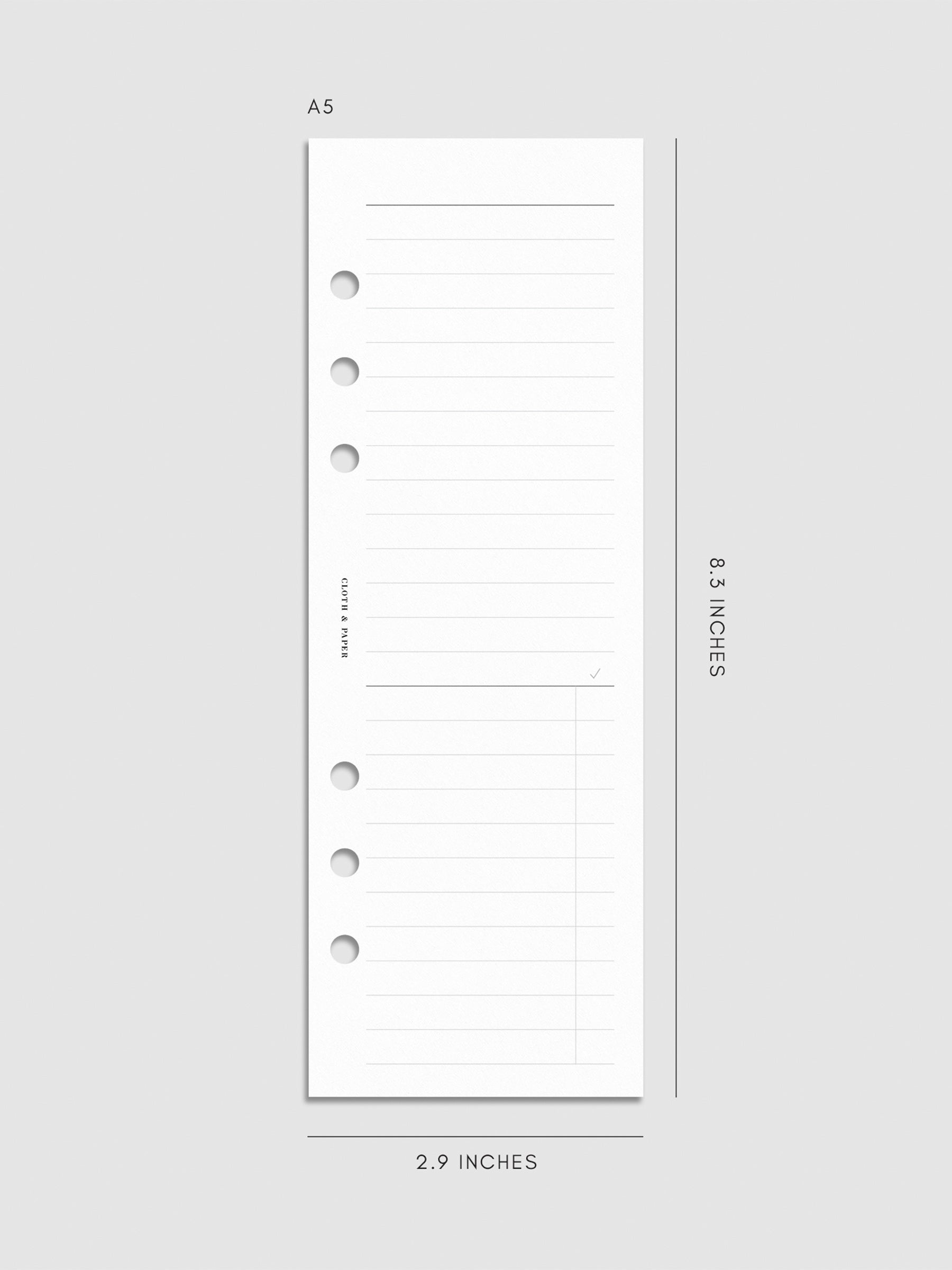 Digital mockup of insert on a neutral background. Size shown is A5.